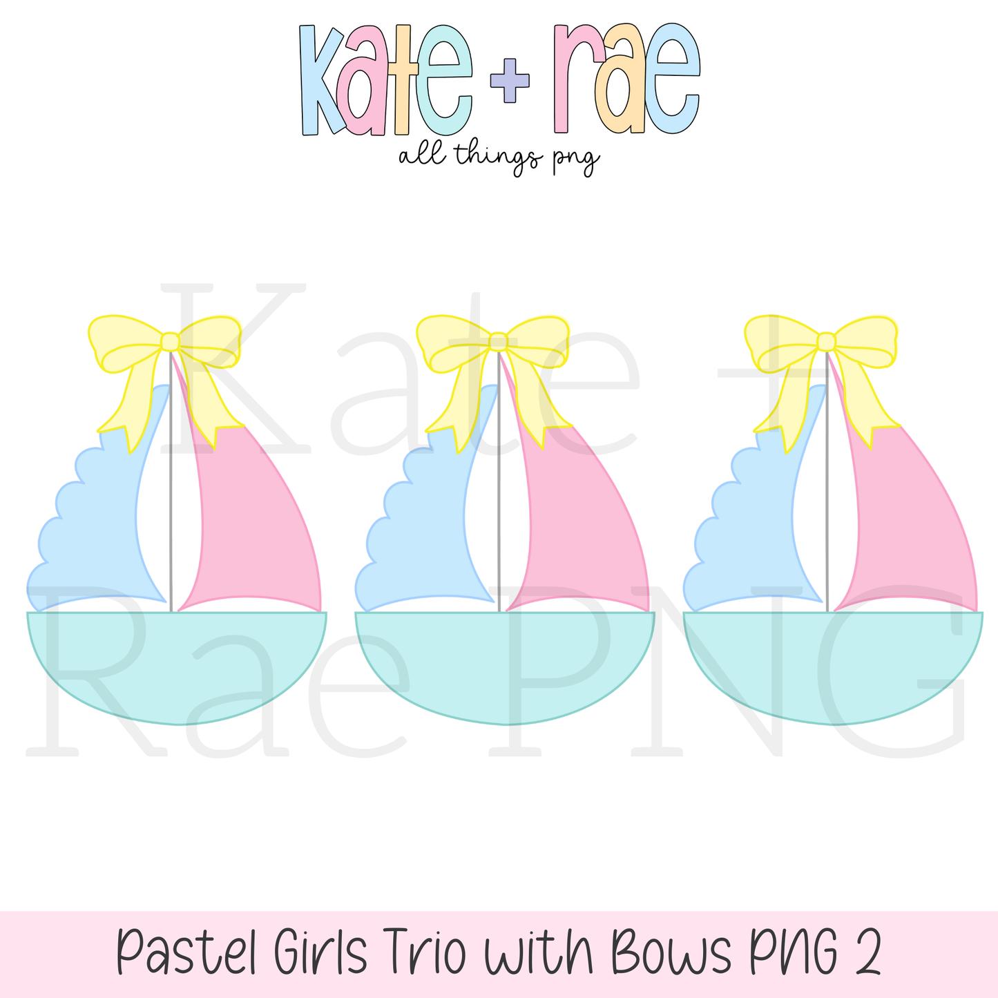 Girl's Pastel Sailboat Trio with Bows PNG (pastel 2)