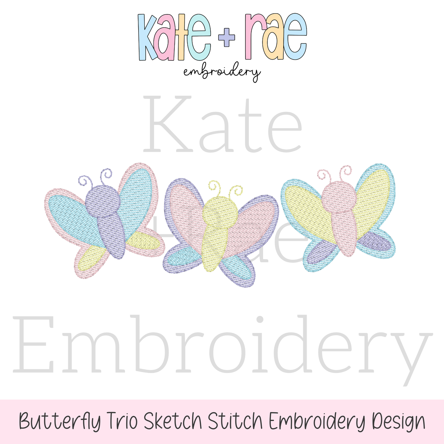 Butterfly Trio Sketch Stitch Embroidery Design