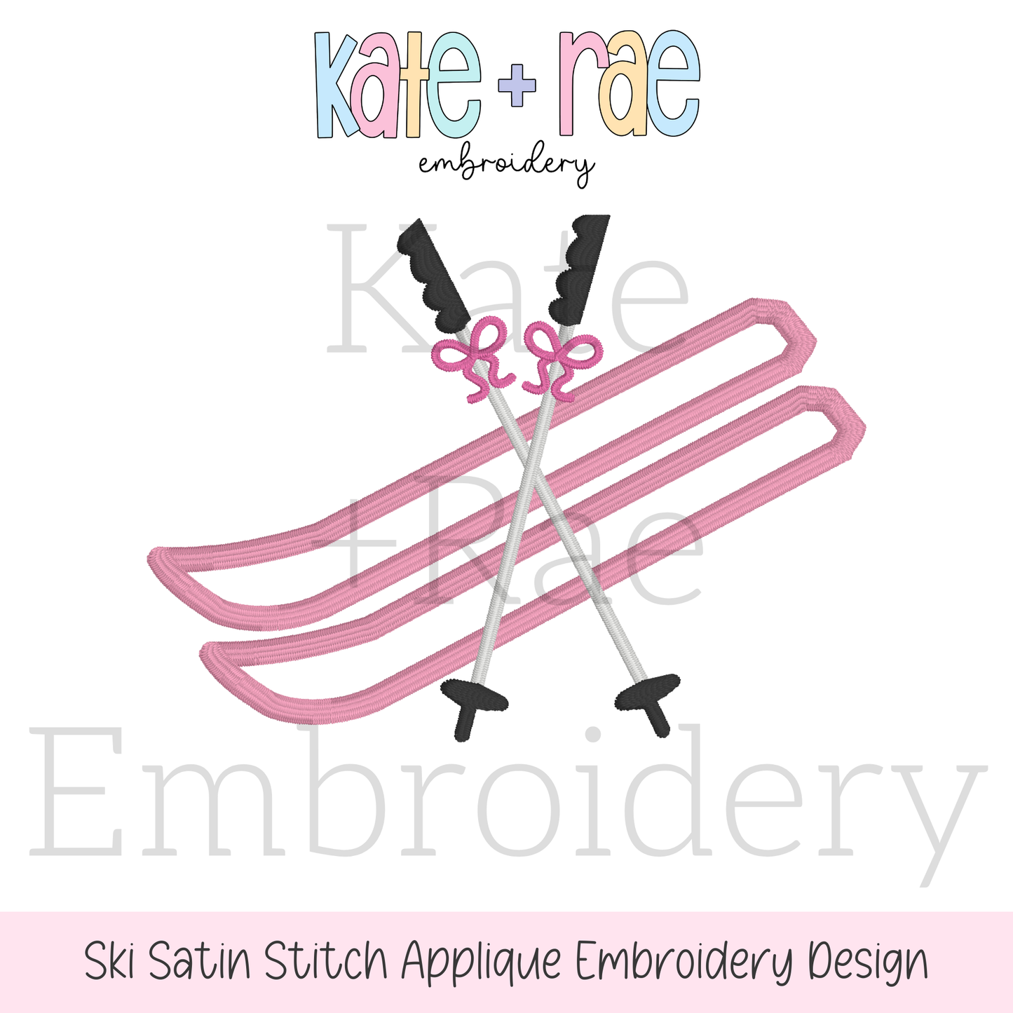 Skiing Satin Stitch Applique Embroidery Design