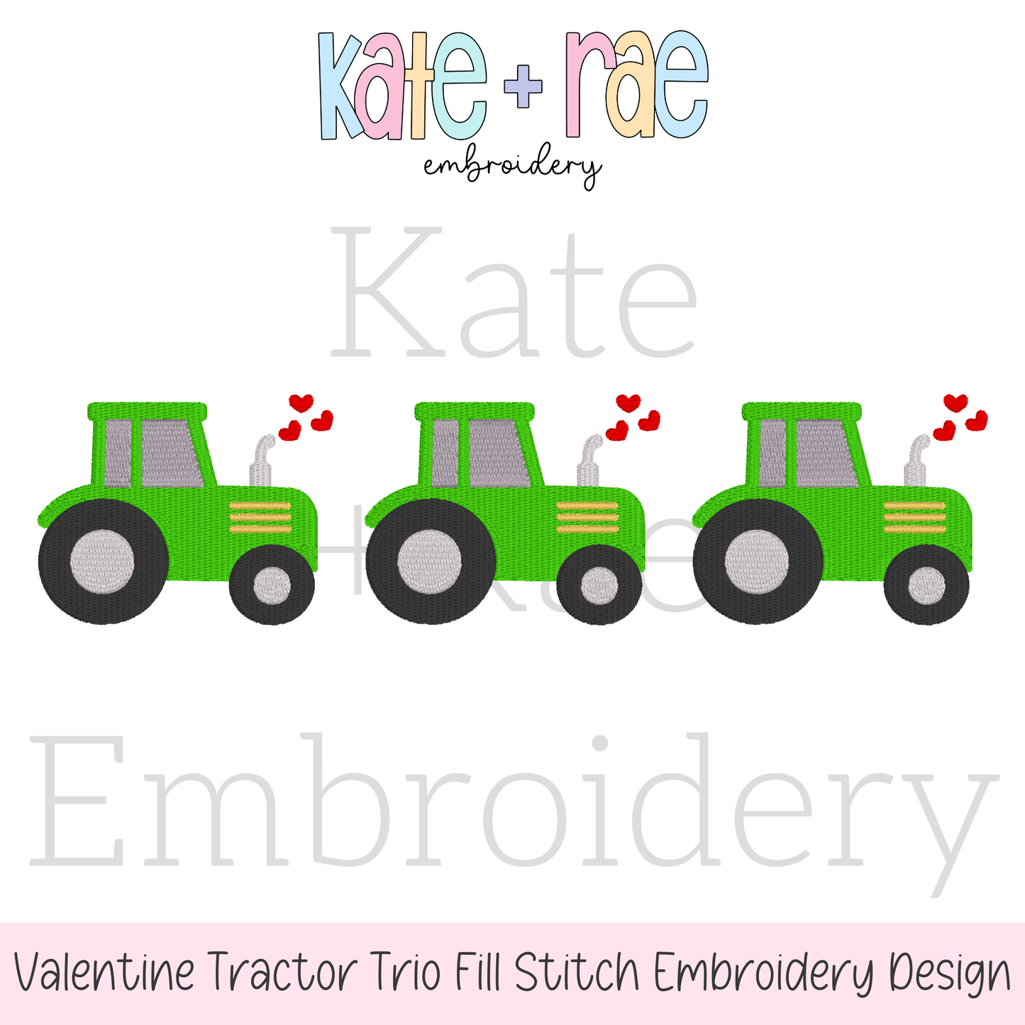 Heart Tractor Trio Fill Stitch Embroidery Design