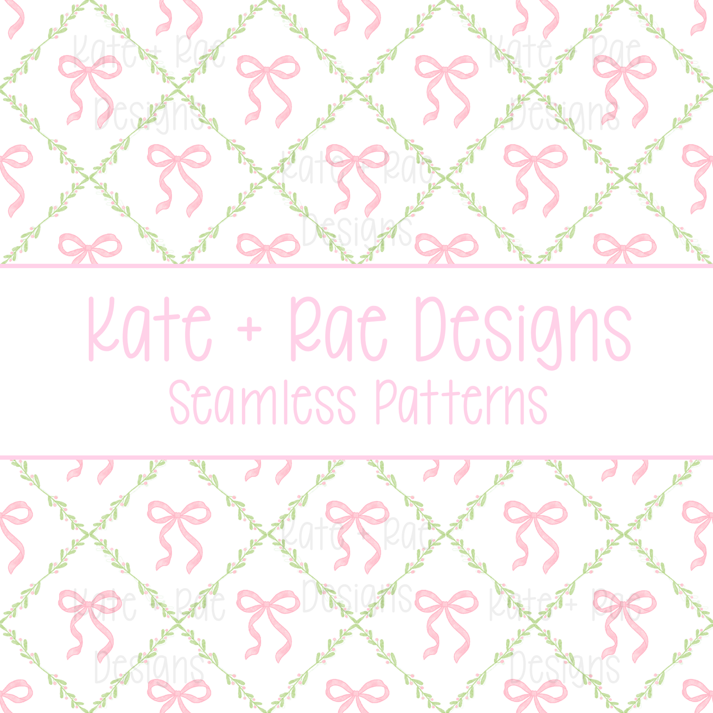 Diamond Florals with Watercolor Bows Seamless Pattern