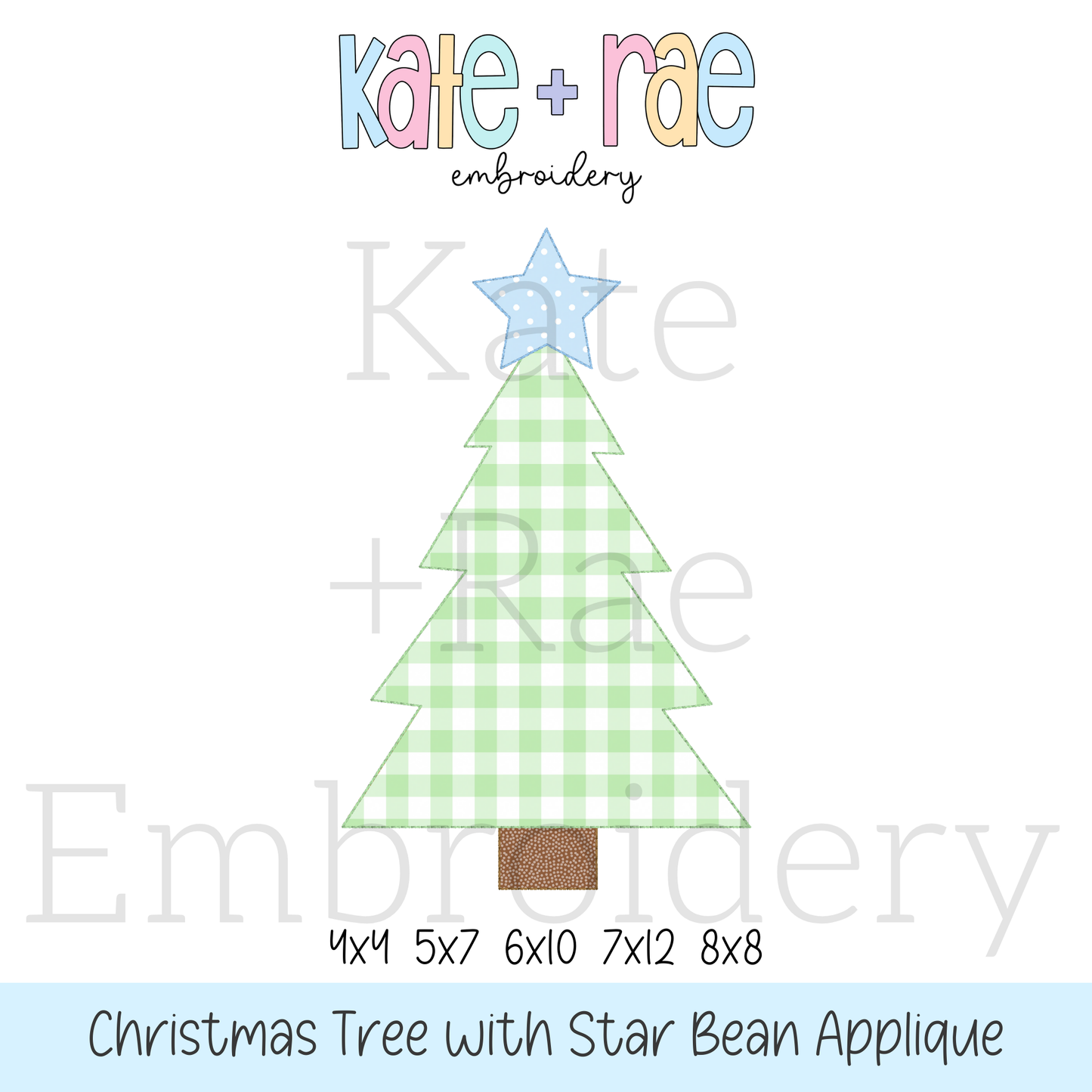Christmas Tree with Stars Bean Applique Embroidery Design