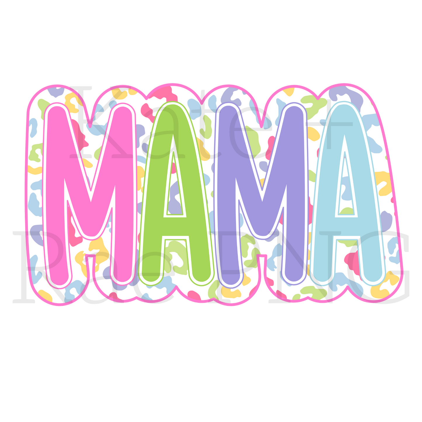 Bright Leopard MAMA Faux Double Applique PNG