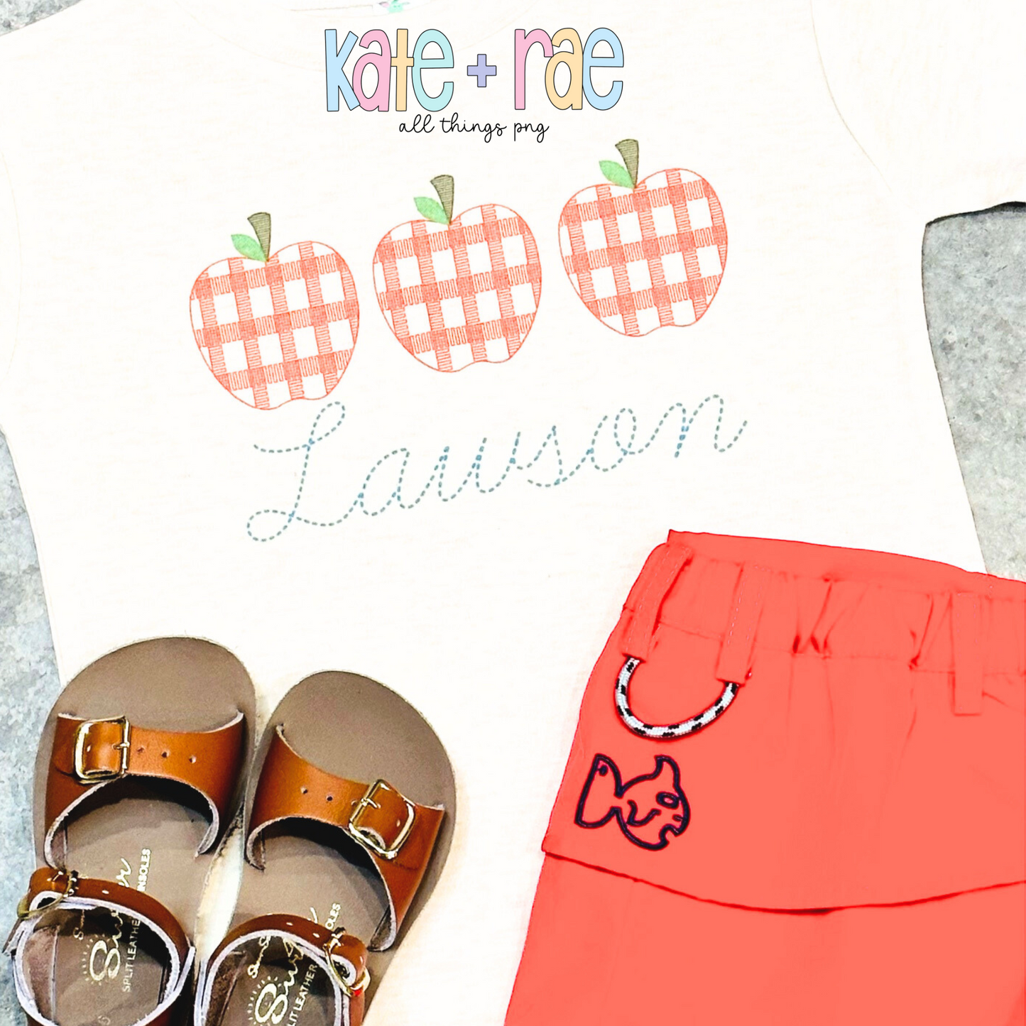 Boy's Plaid Filled Apple Trio Faux Embroidery PNG