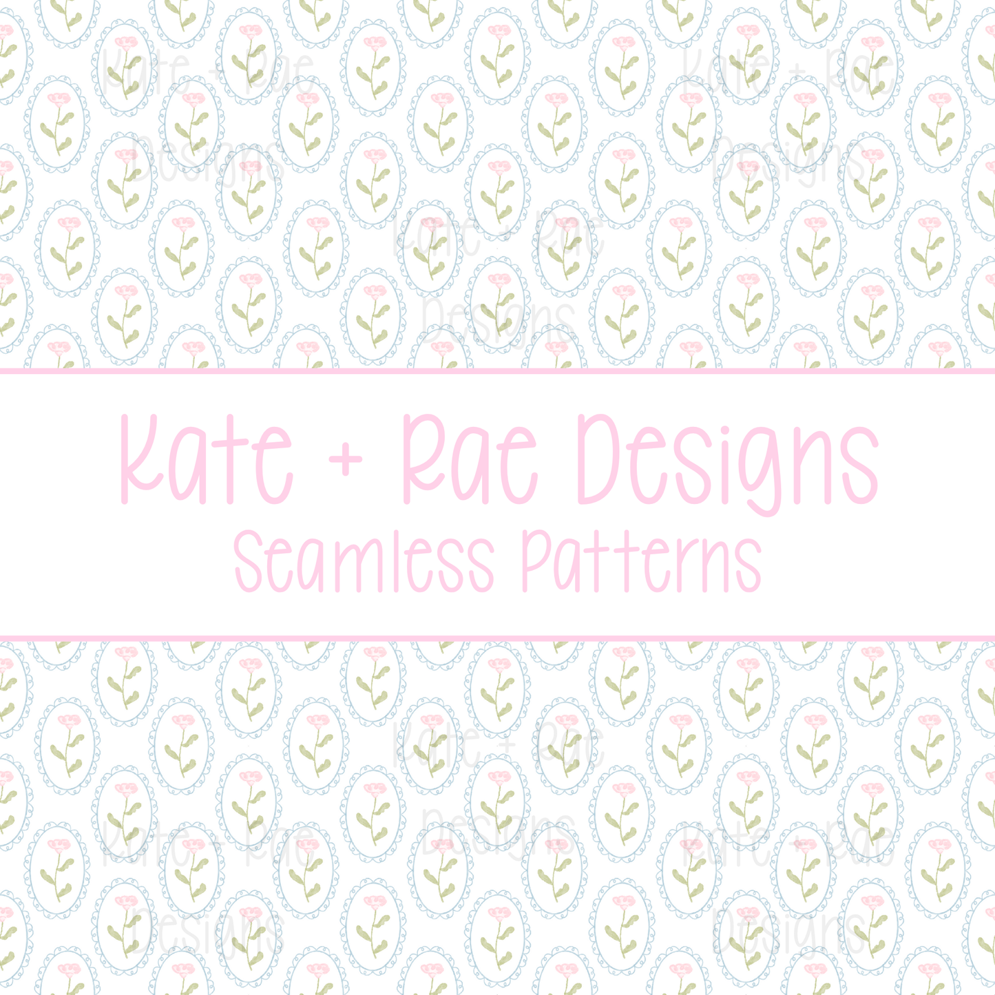 Pink Watercolor Florals in Scalloped Frame Seamless Pattern