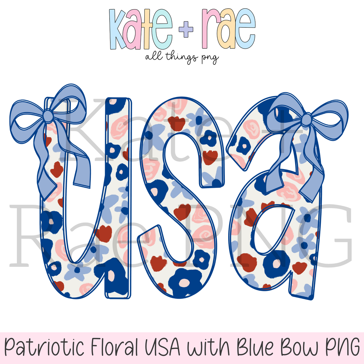 Floral USA with Blue Bows 2 PNG