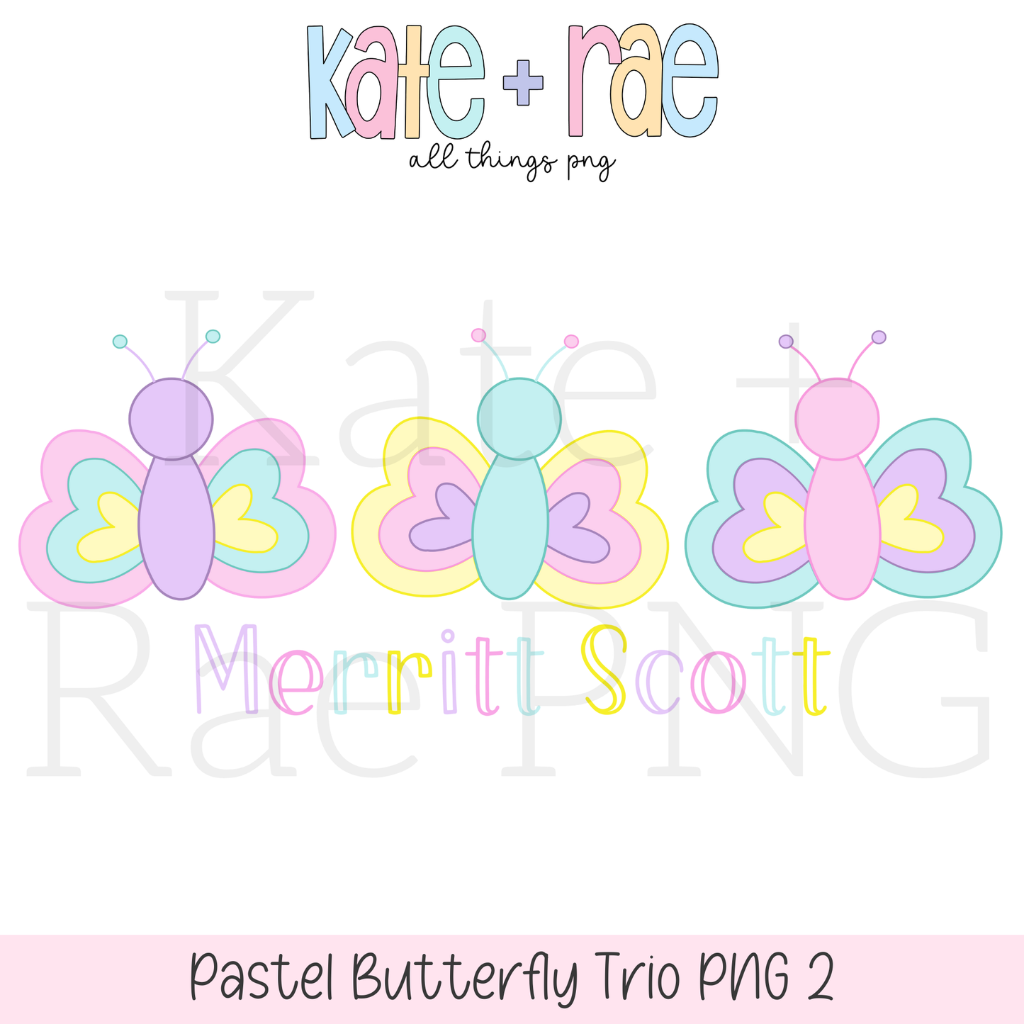 Pastel Multicolor Butterfly Trio PNG