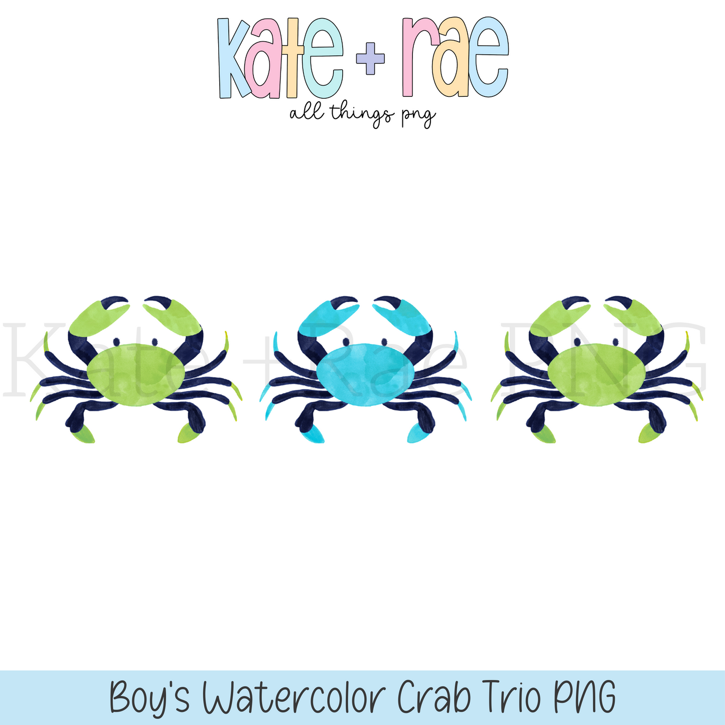 Boy's Watercolor Crab Trio PNG