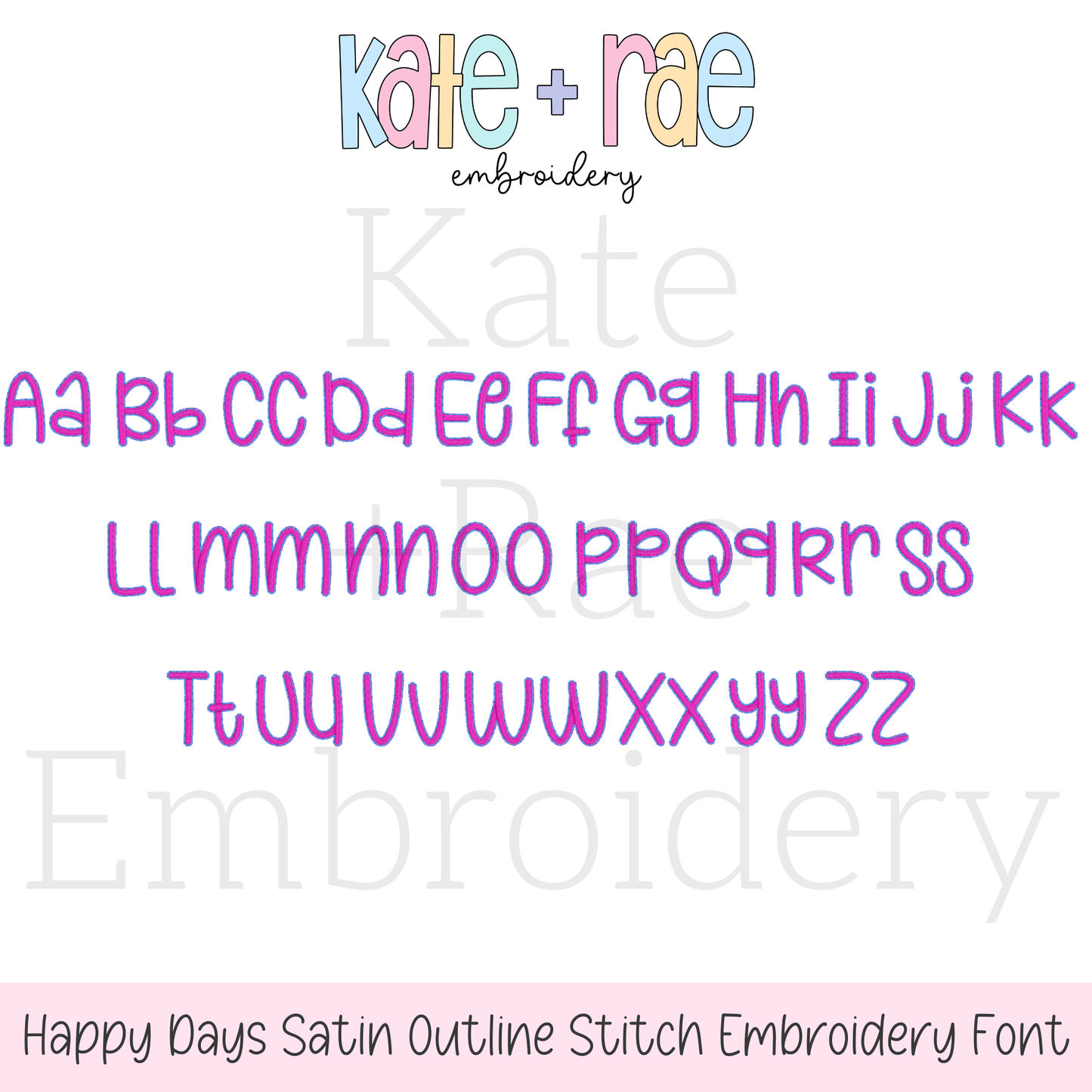 Happy Days Outline Satin Stitch Embroidery Font