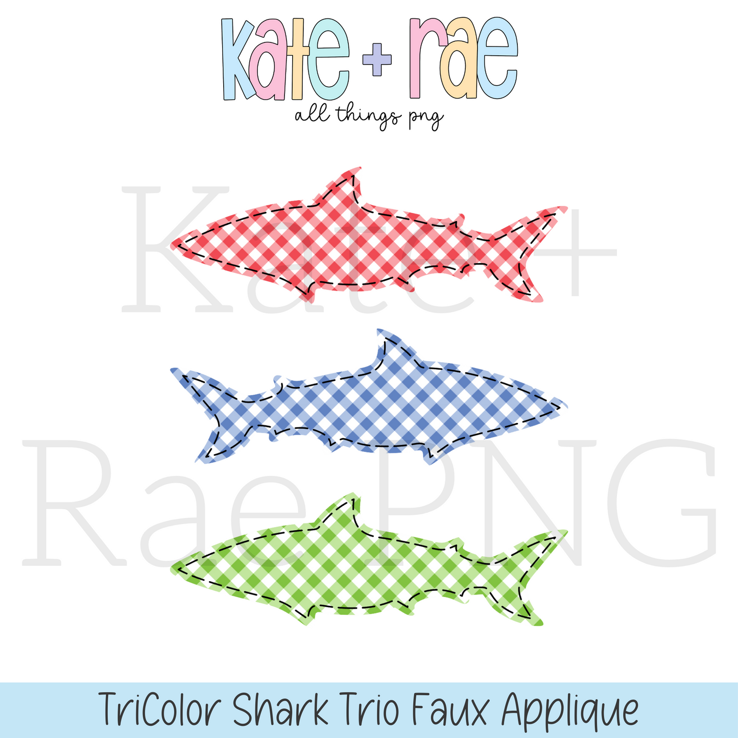 Tricolor Shark Trio Faux Applique PNG