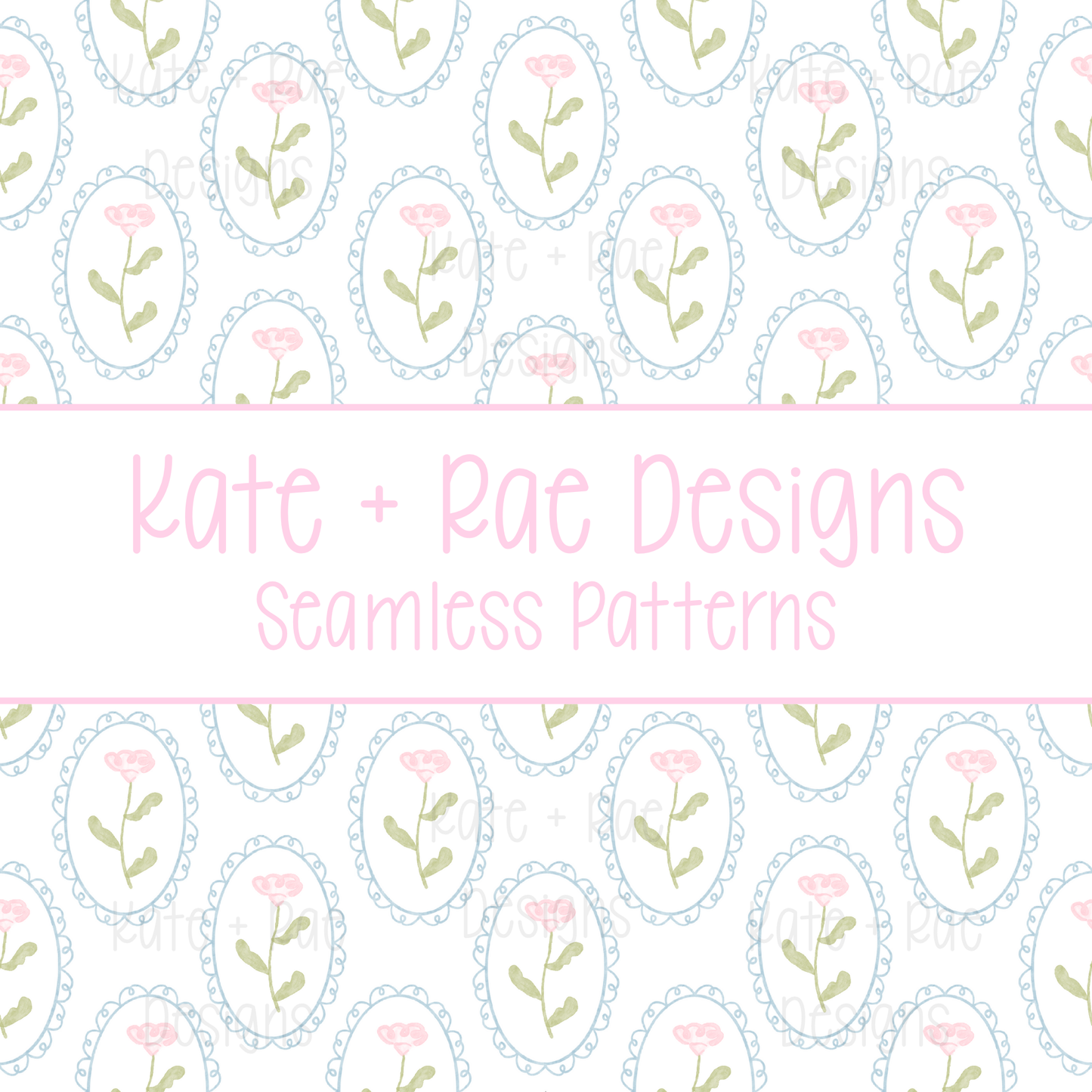 Pink Watercolor Florals in Scalloped Frame Seamless Pattern