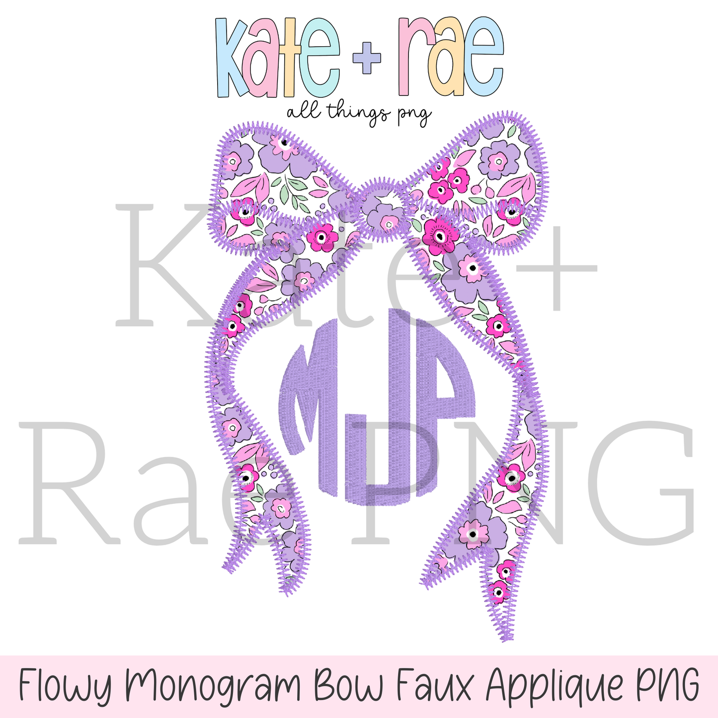 Flowy Monogram Longtail Bow Faux Zigzag Applique PNG