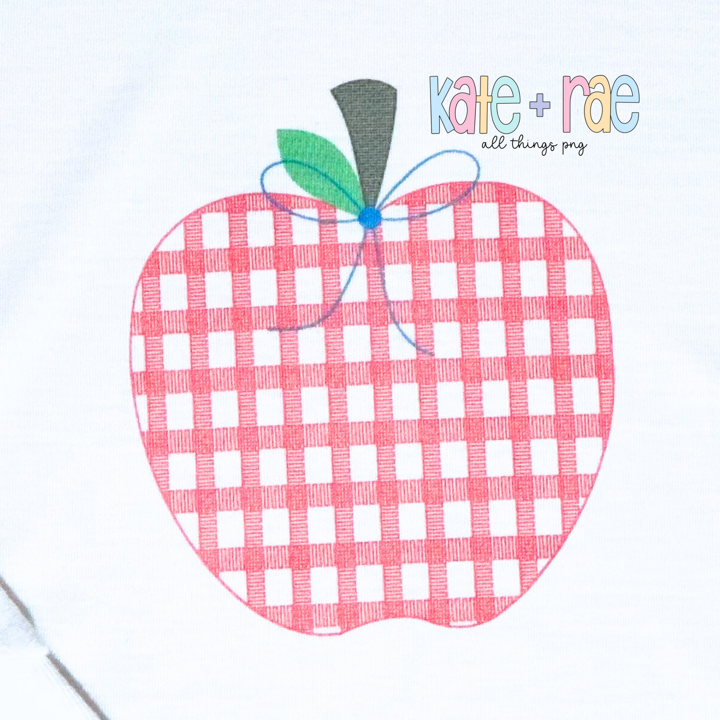 Girl's Plaid Filled Apple with Bow Faux Embroidery PNG