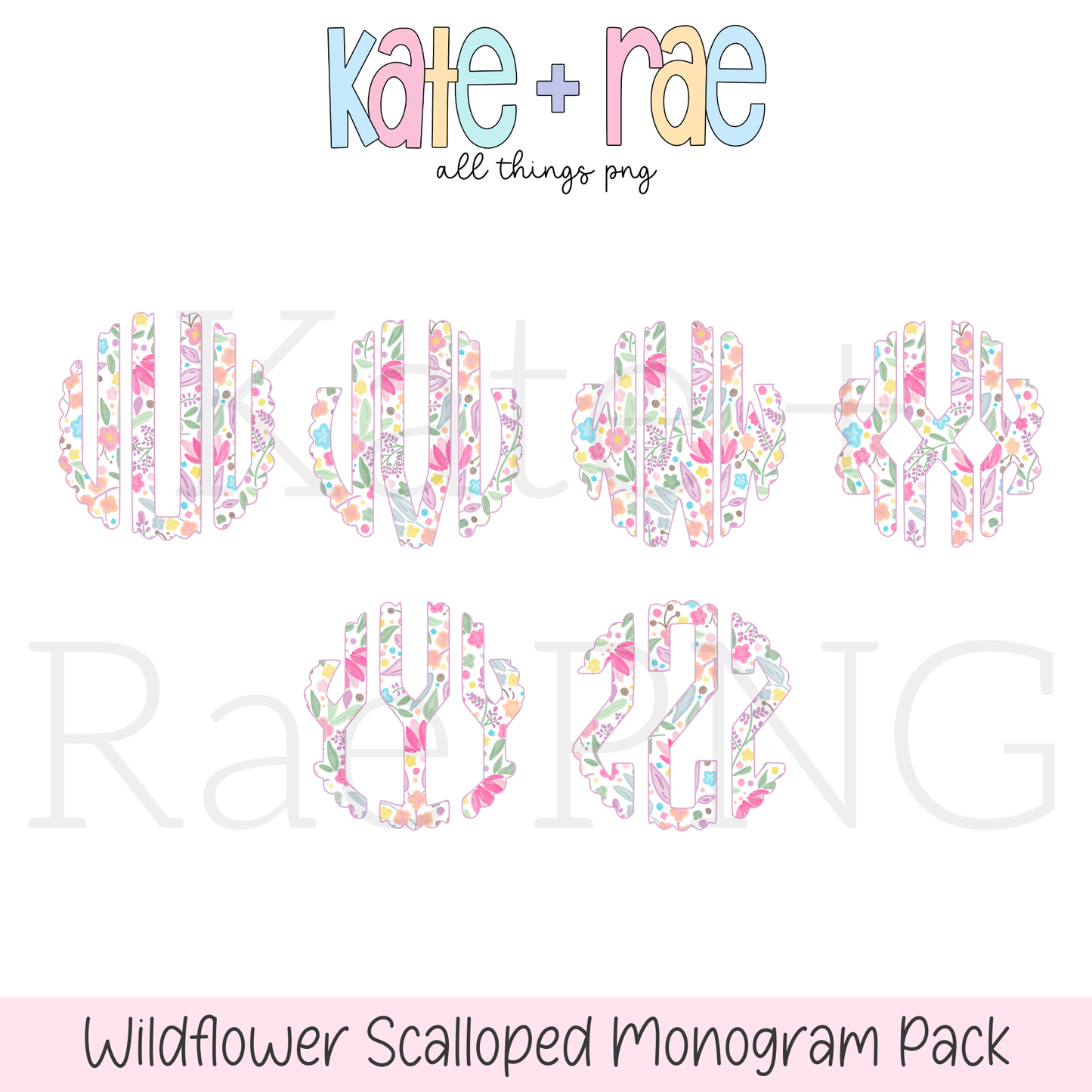 Wildflower Scalloped Digital Monogram PNG Pack