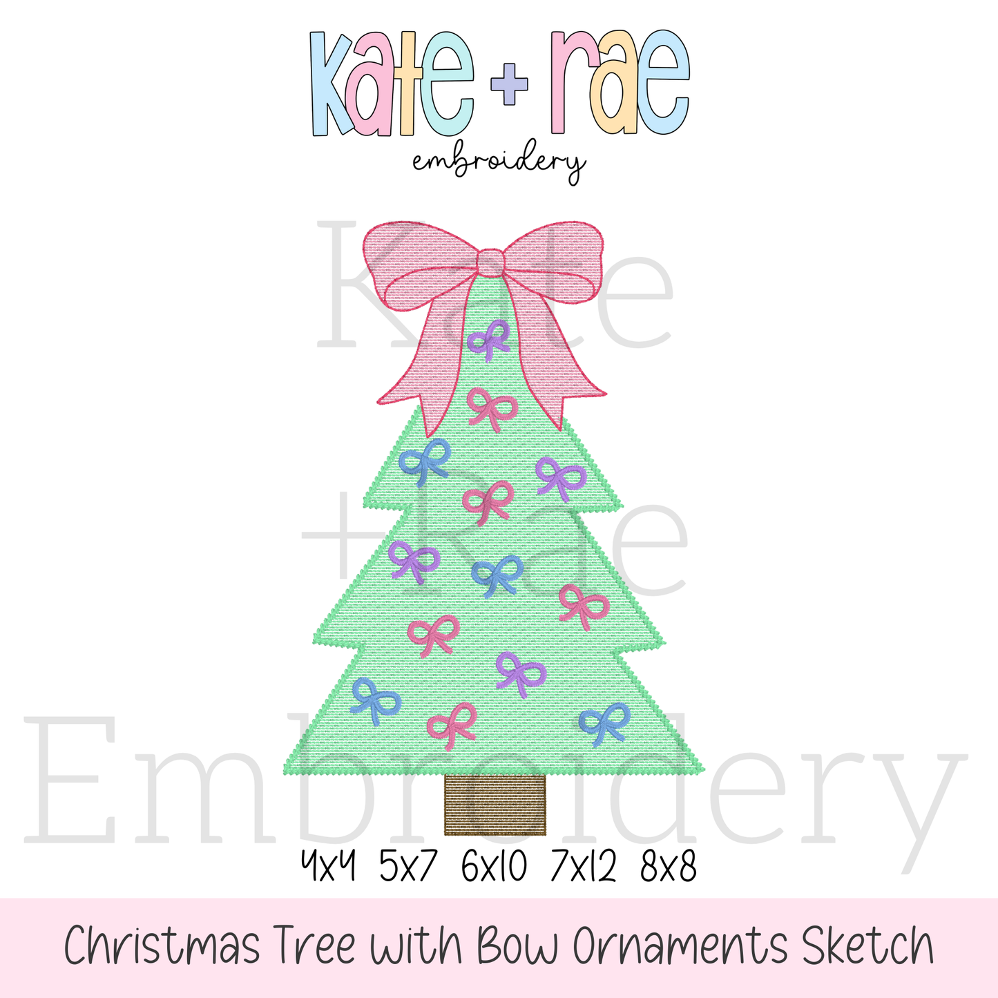 Christmas Tree with Bow Ornaments Sketch Stitch Embroidery Design