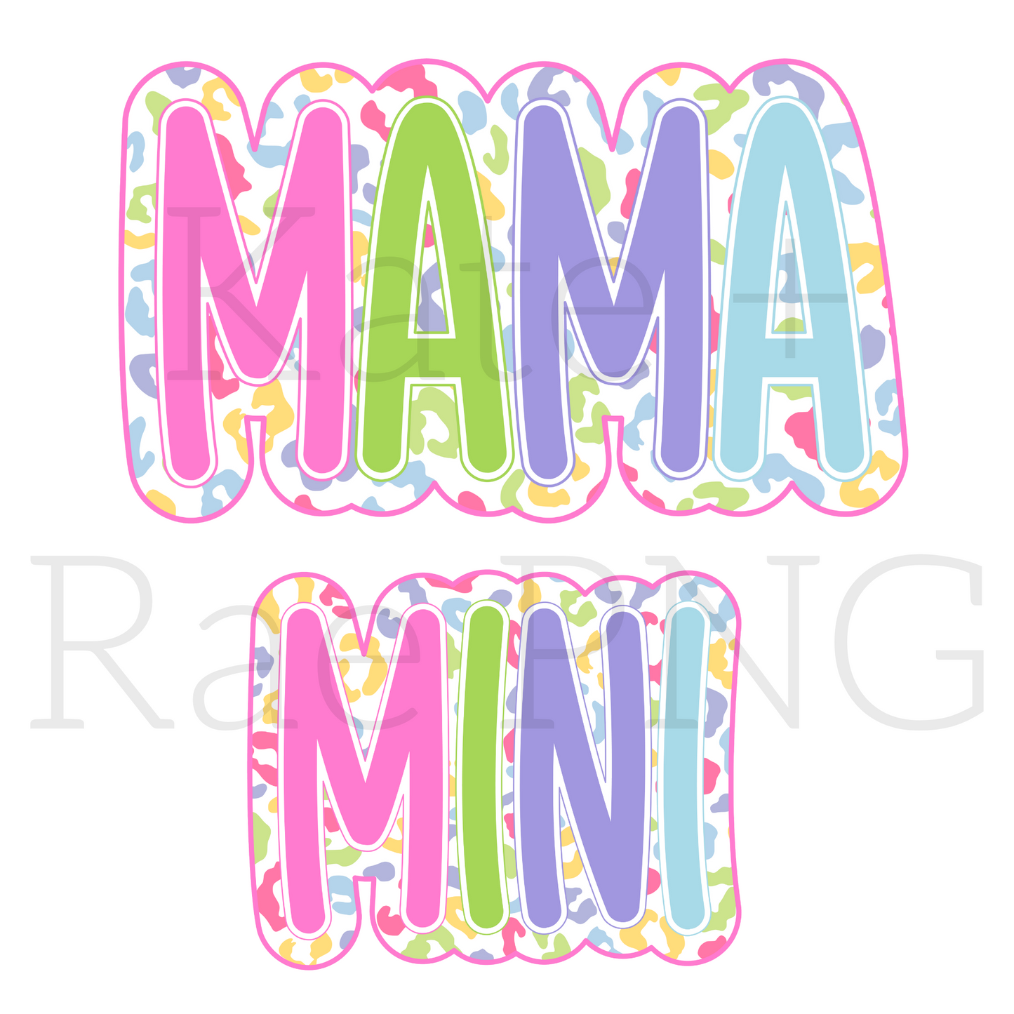 Bright Leopard Mama & Mini Bundle Faux Double Applique PNG