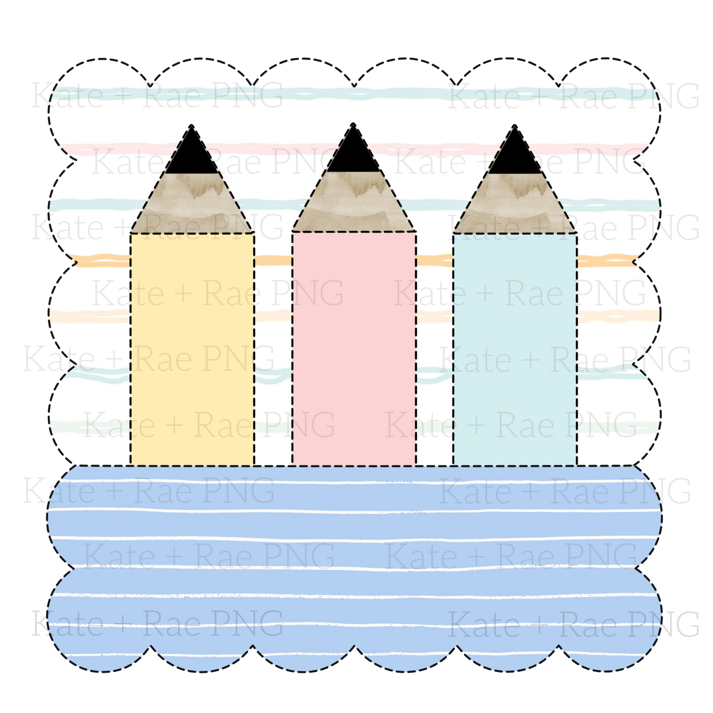 Pencil Faux Applique without Name Plate in Scalloped Square