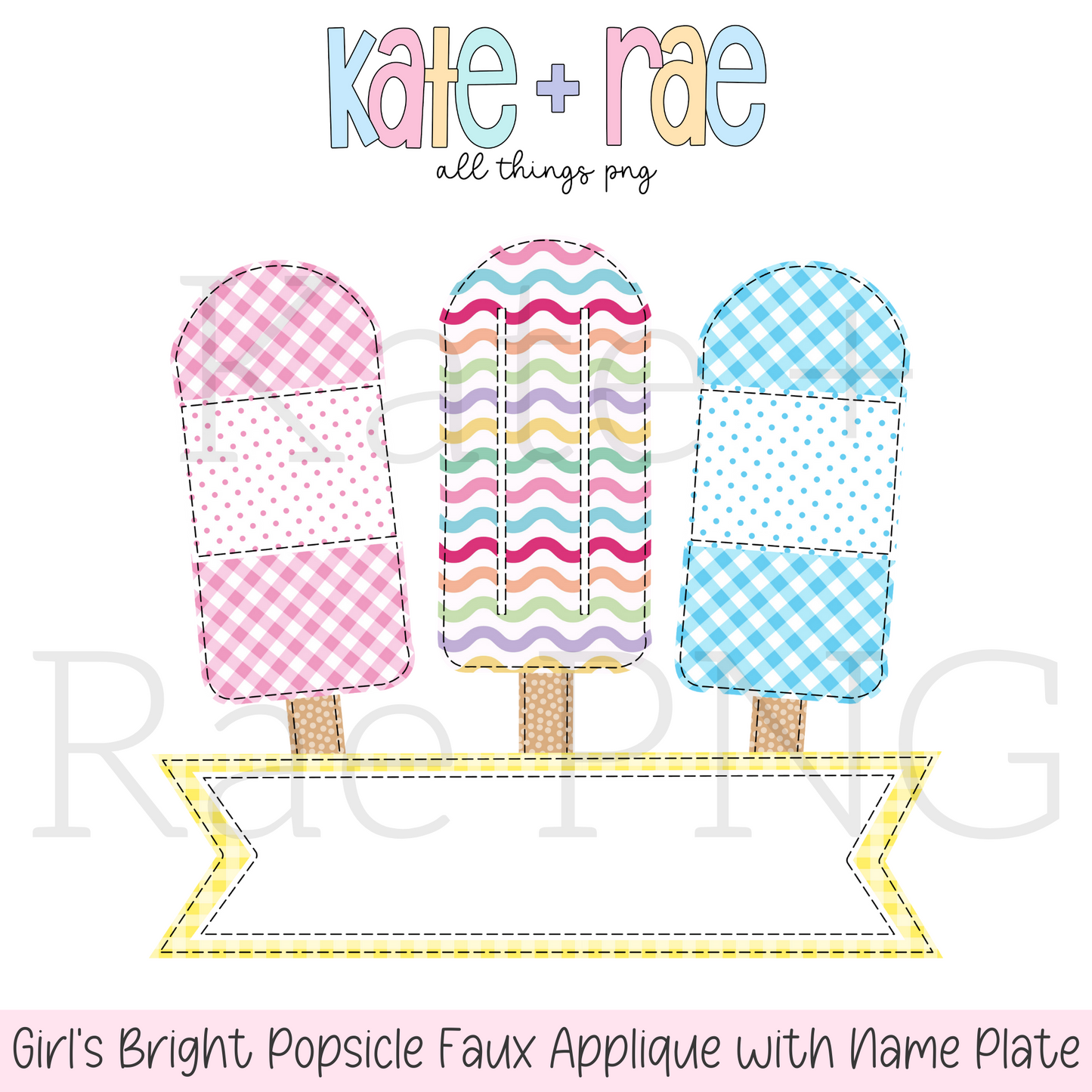 Girl's Bright Popsicle Faux Applique with Name Plate PNG