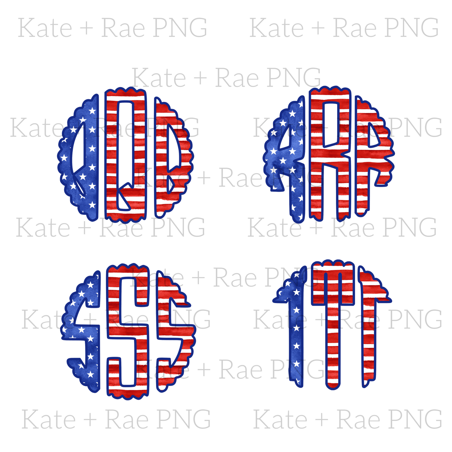 Patriotic Flag Scalloped Monogram