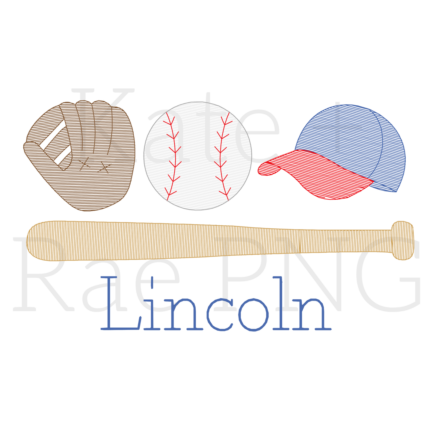 Boy's Baseball Faux Embroidery Sketch PNG
