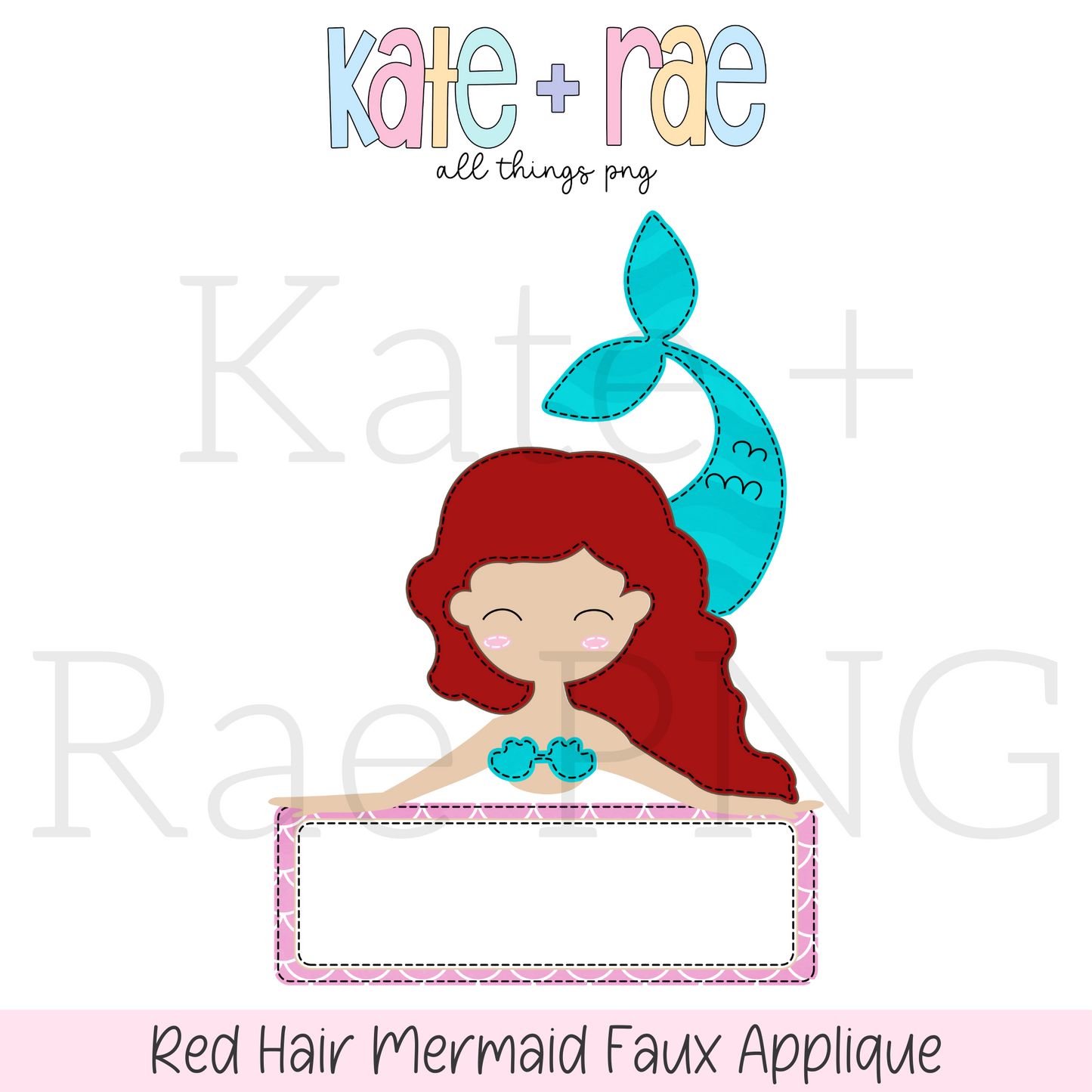 Red Hair Mermaid Faux Applique PNG