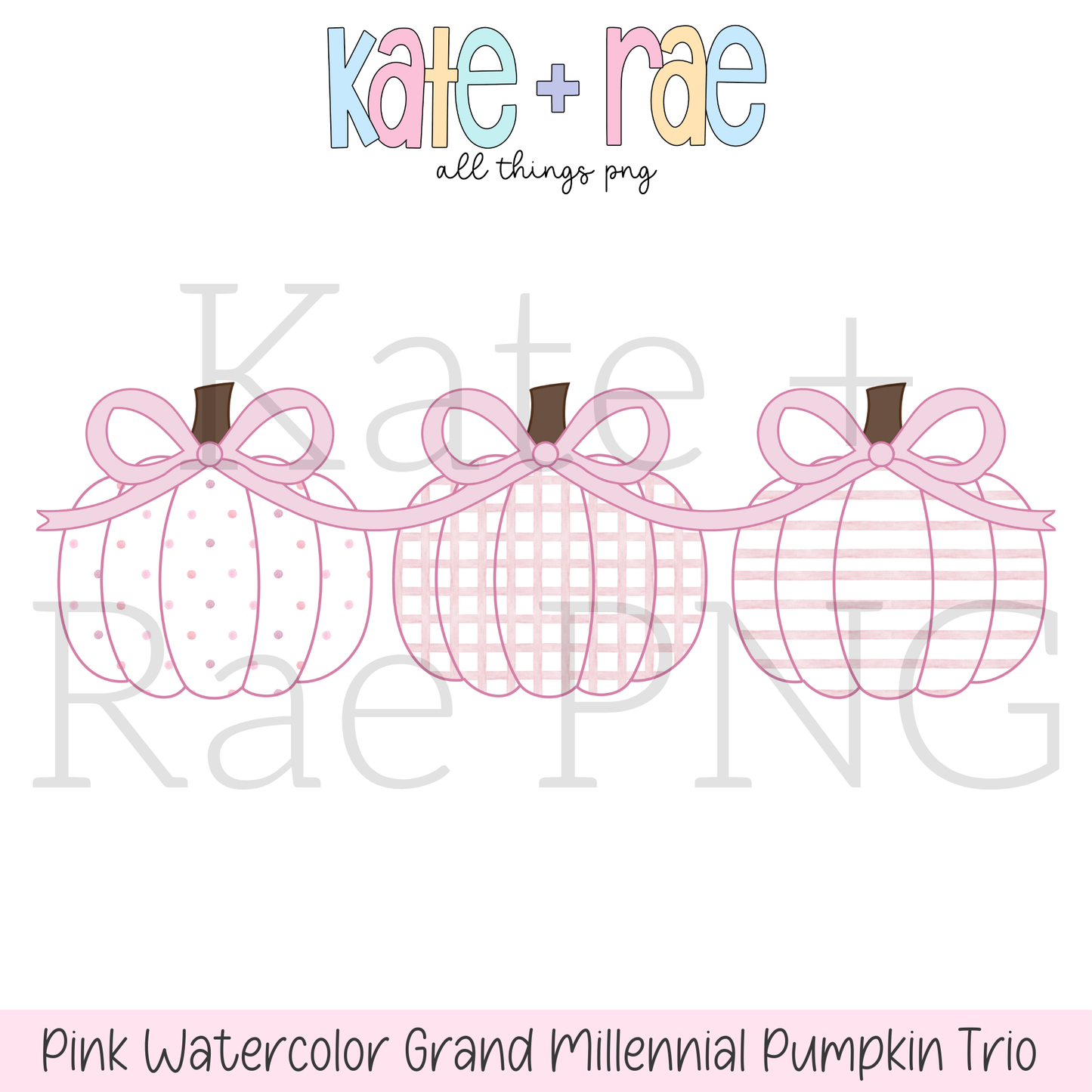 Pink Watercolor Pumpkin Trio with Connecting Bows
