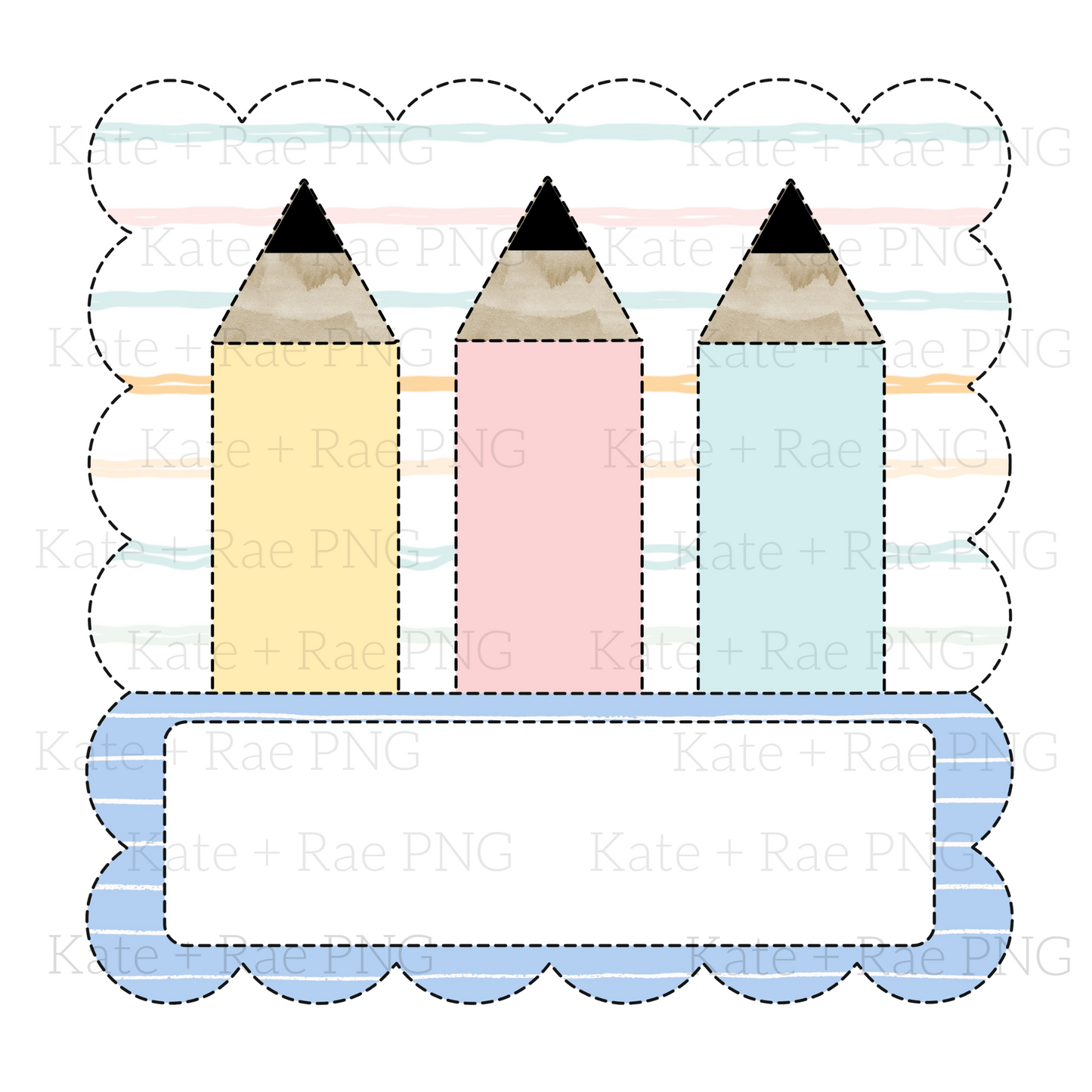 Pencil Faux Applique with Name Plate in Scalloped Square