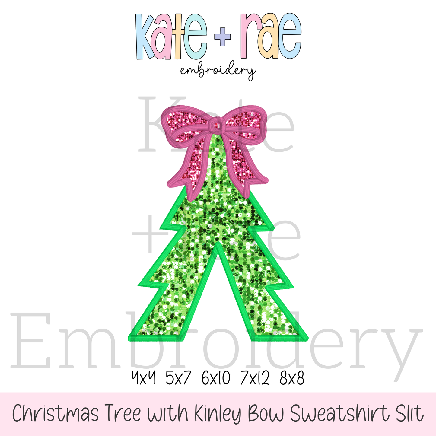 Christmas Tree with Kinley Bow Satin Stitch Applique Embroidery Design