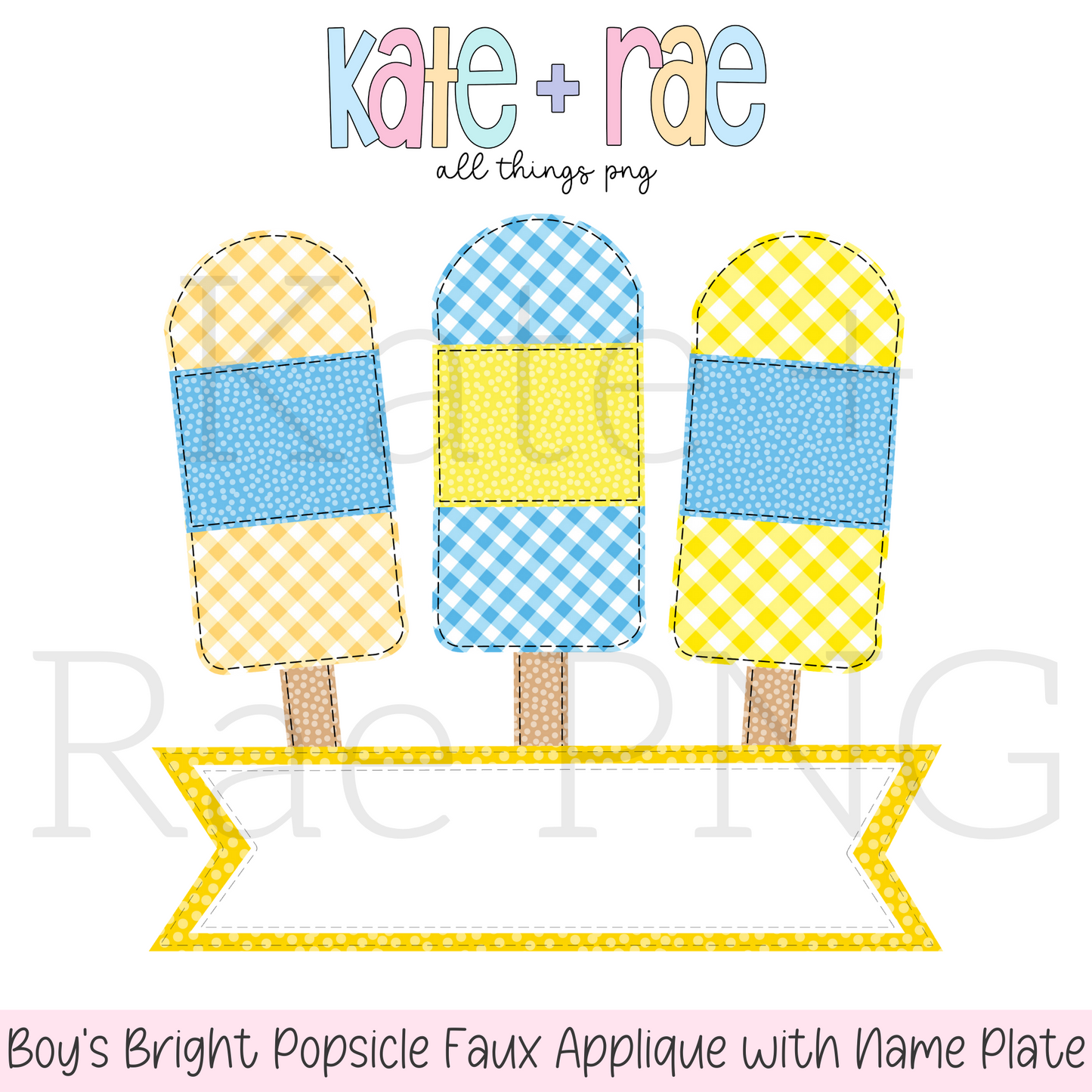 Boy's Bright Popsicle Faux Applique with Name Plate PNG