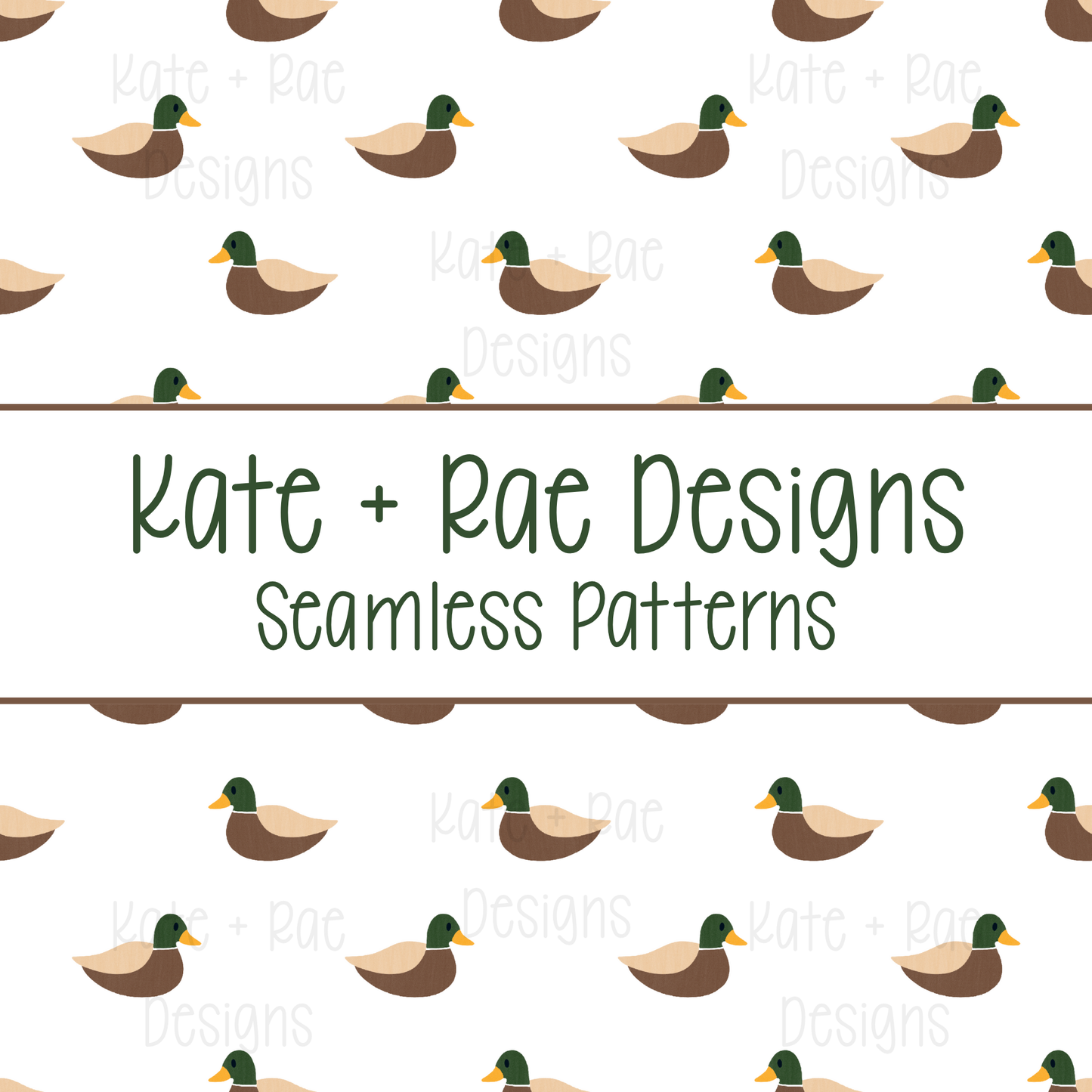 Mallard Duck Watercolor Seamless Pattern with White Background
