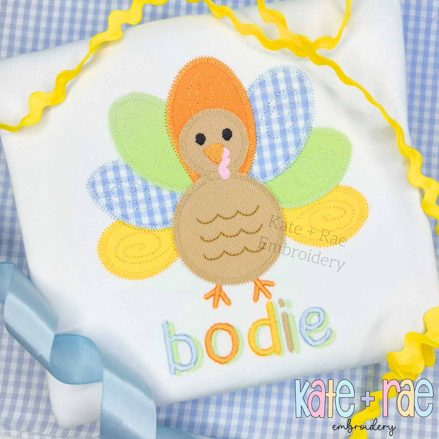 Boy's Thanksgiving Turkey Zigzag Applique Machine Embroidery Design