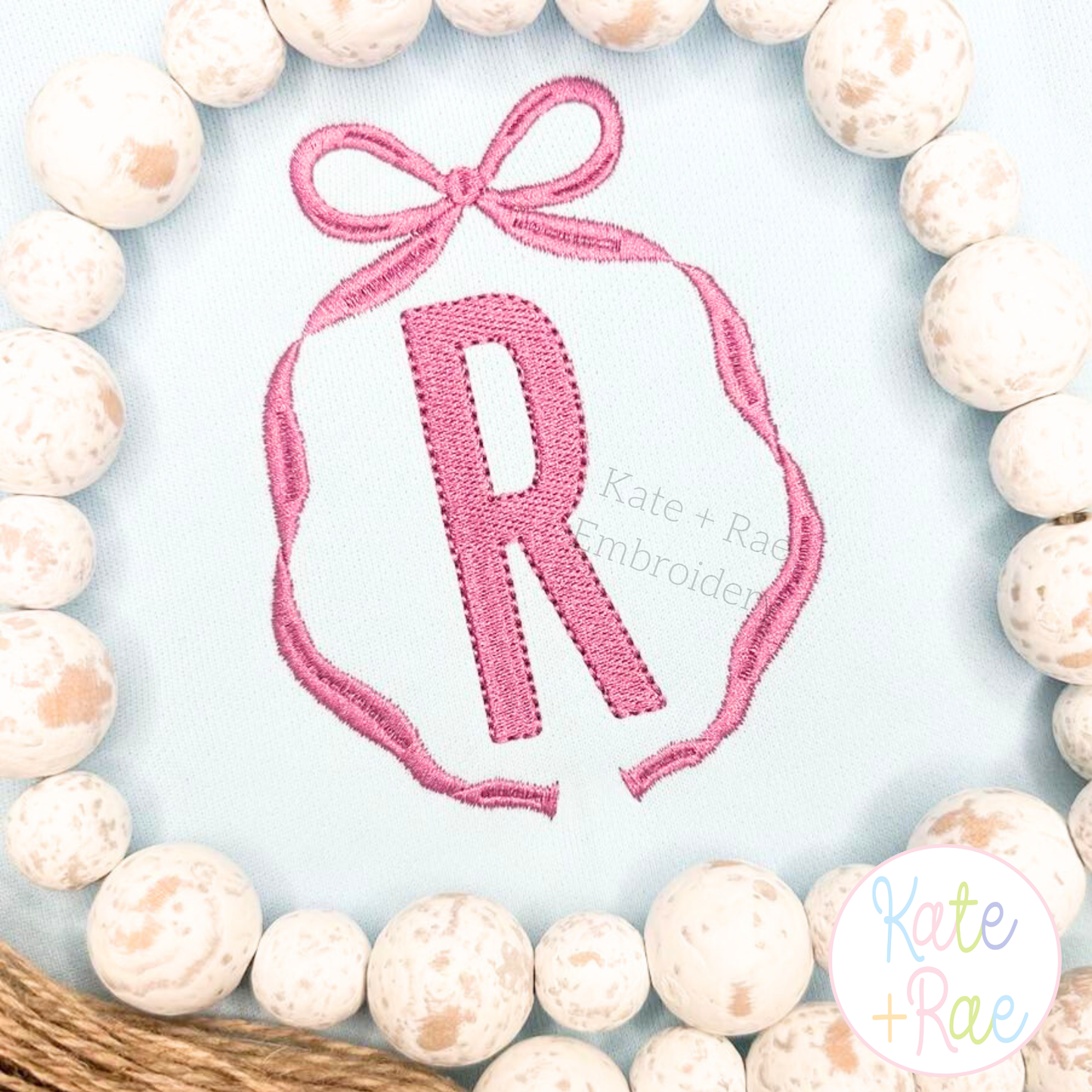 Emma Satin Stitch Long Tail Monogram Bow Embroidery Design