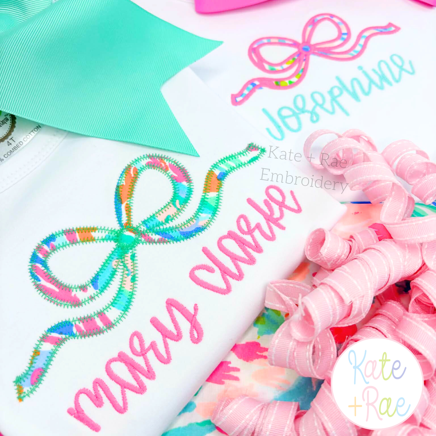 Flowy Longtail Bow Zigzag Stitch Applique Embroidery Design