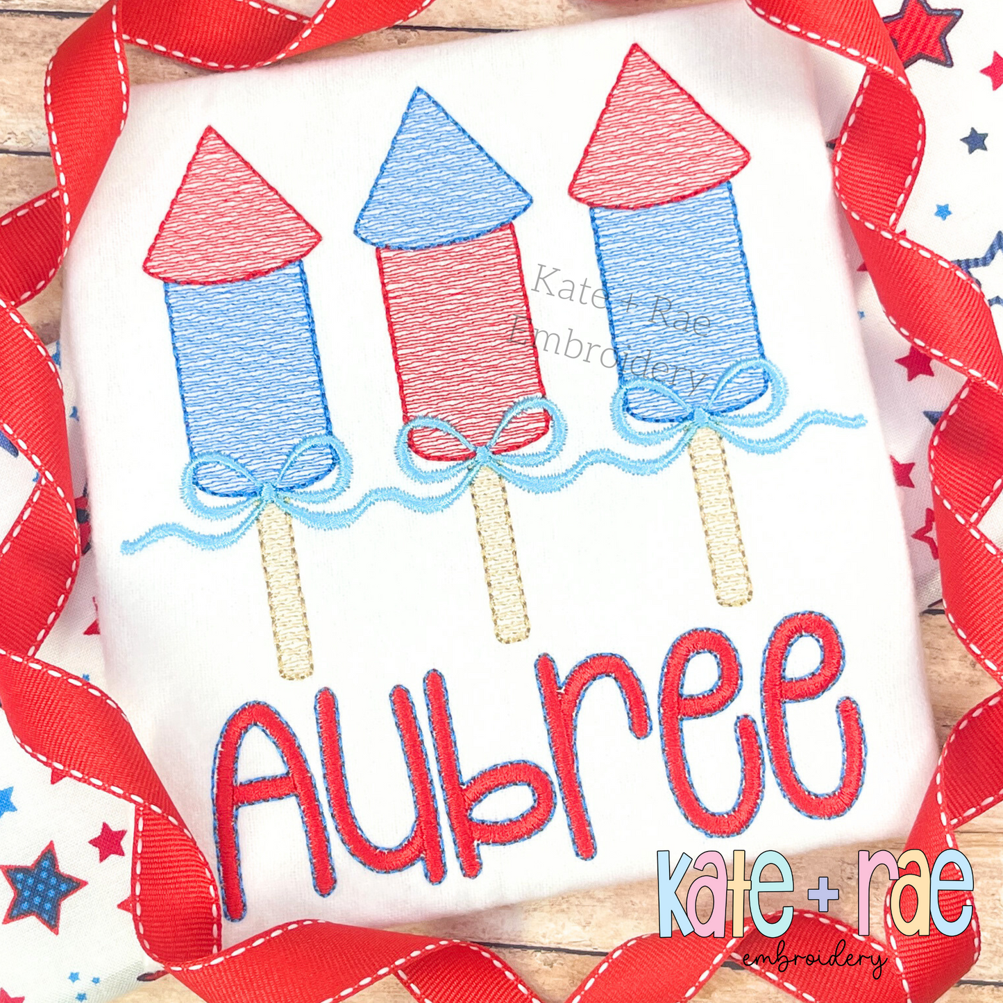 Girl's Firework Trio with Bows Sketch Stitch Embroidery Design