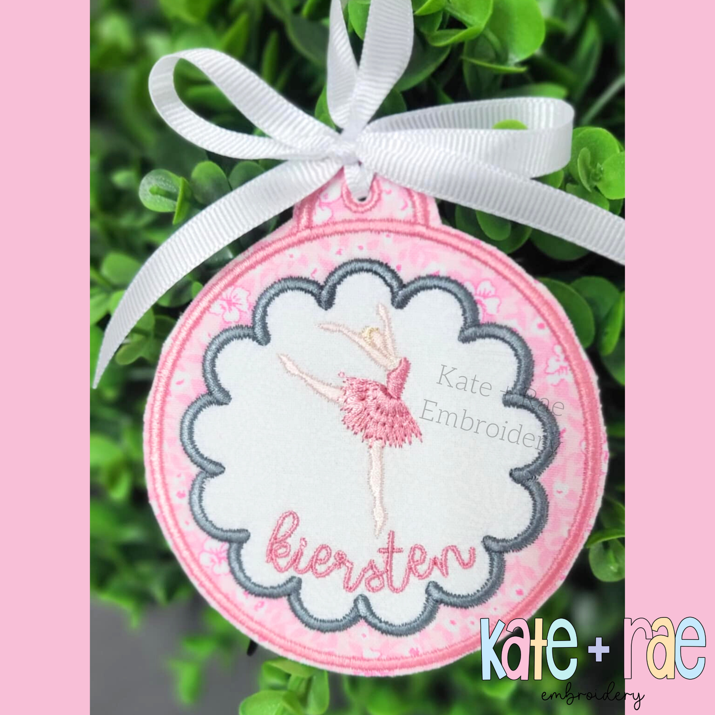 Girls Scalloped Satin Stitch Applique Christmas Ornament In The Hoop Embroidery Design