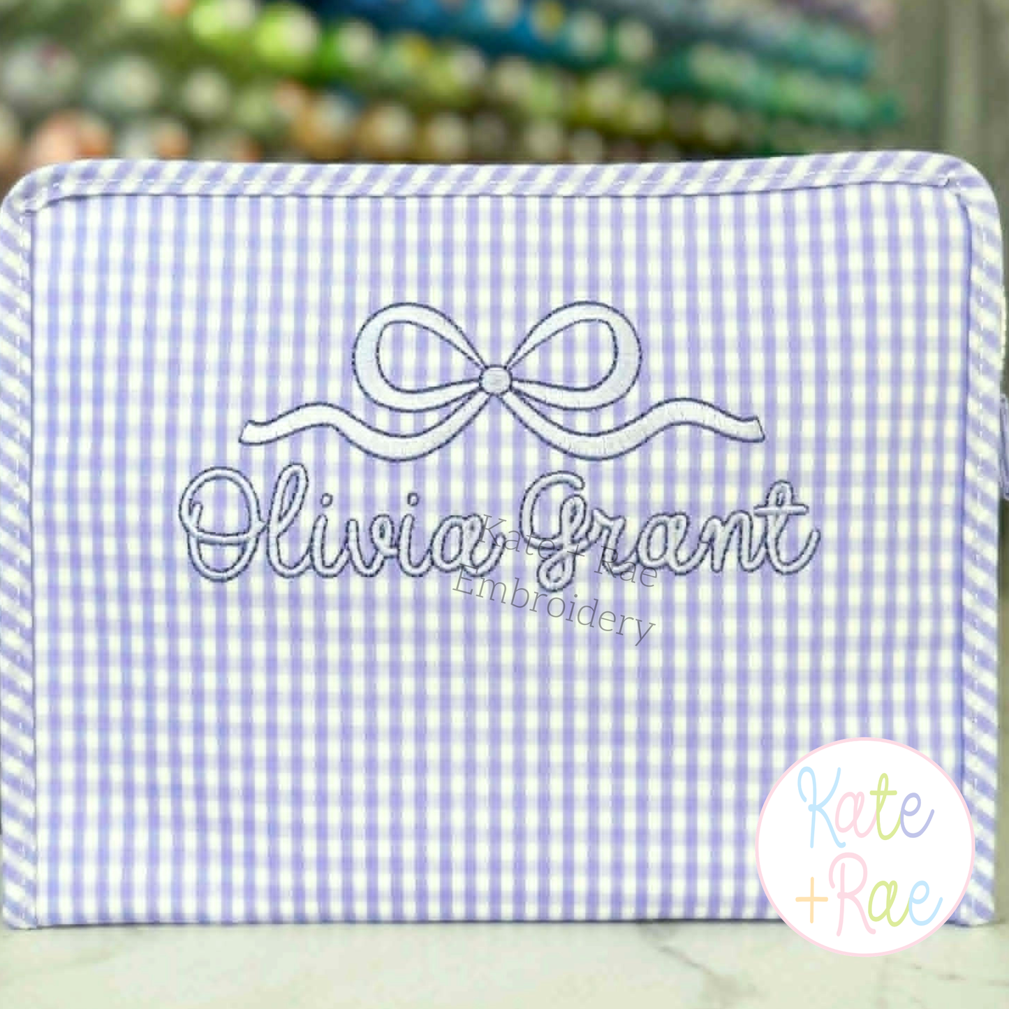 Flowy Long Tail Satin Stitch Bow with Bean Outline Embroidery Design