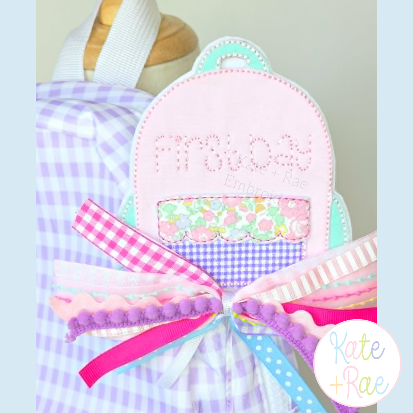 Scalloped Backpack Bean Stitch Applique Embroidery Design