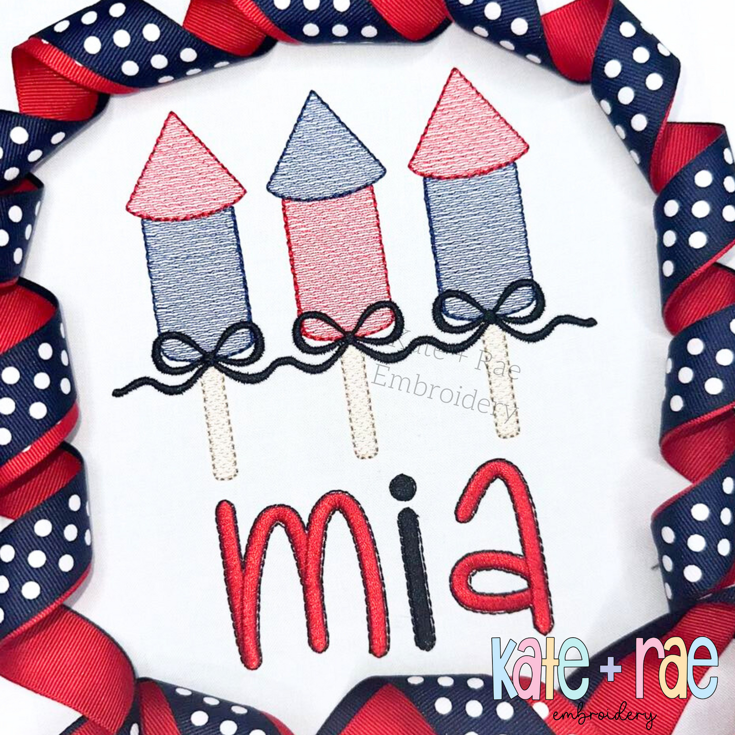 Girl's Firework Trio with Bows Sketch Stitch Embroidery Design