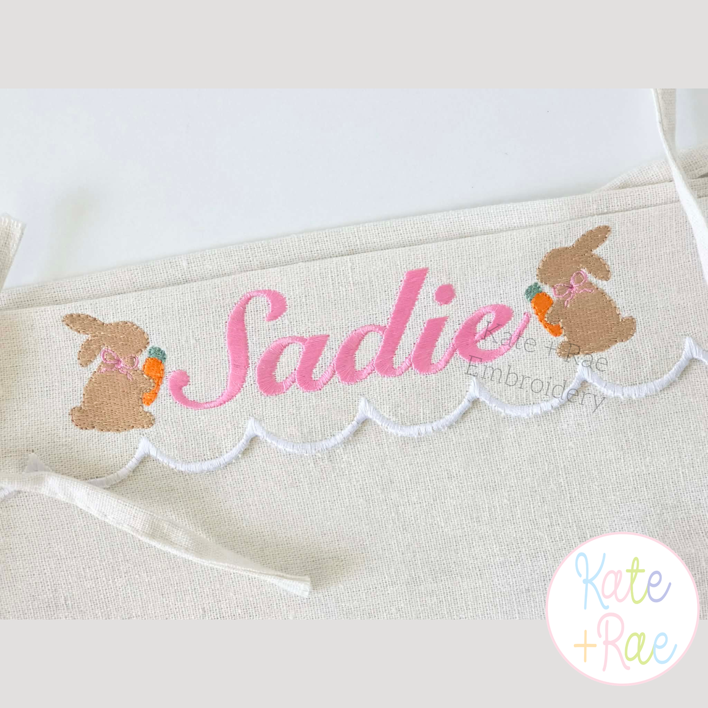 Girl's Easter Bunny with Carrot and Bow Mini Fill Stitch Embroidery Design