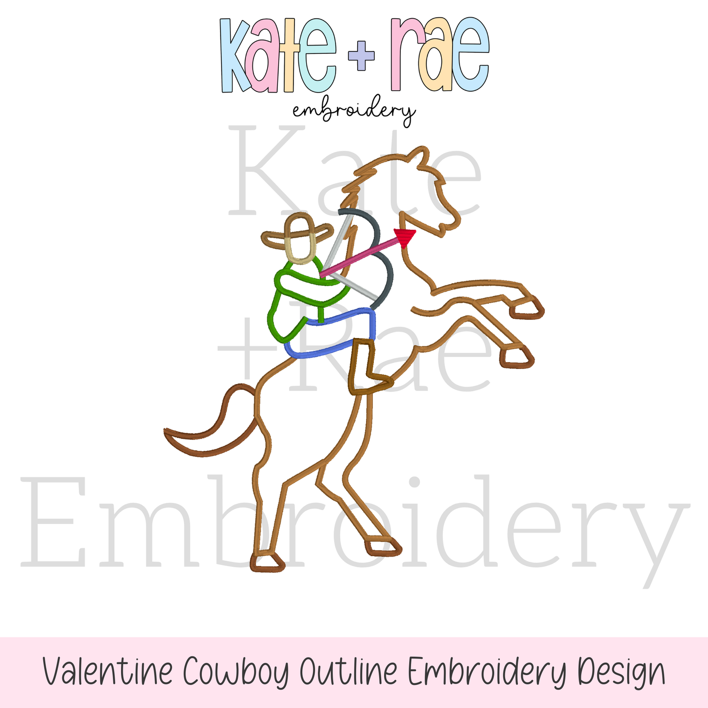 Valentine Cowboy Outline Embroidery Design