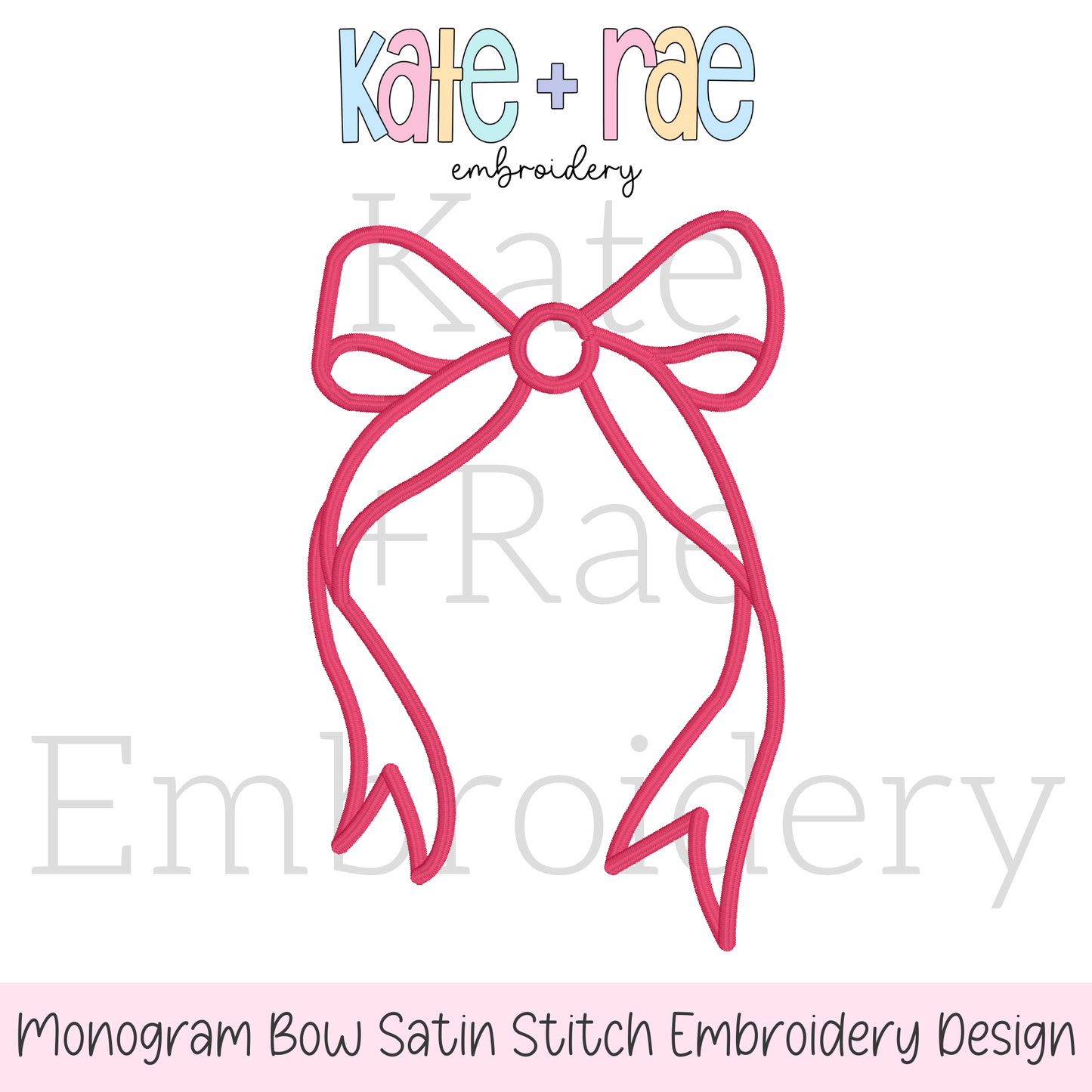 Longtail Bow Satin Stitch Outline Embroidery Design