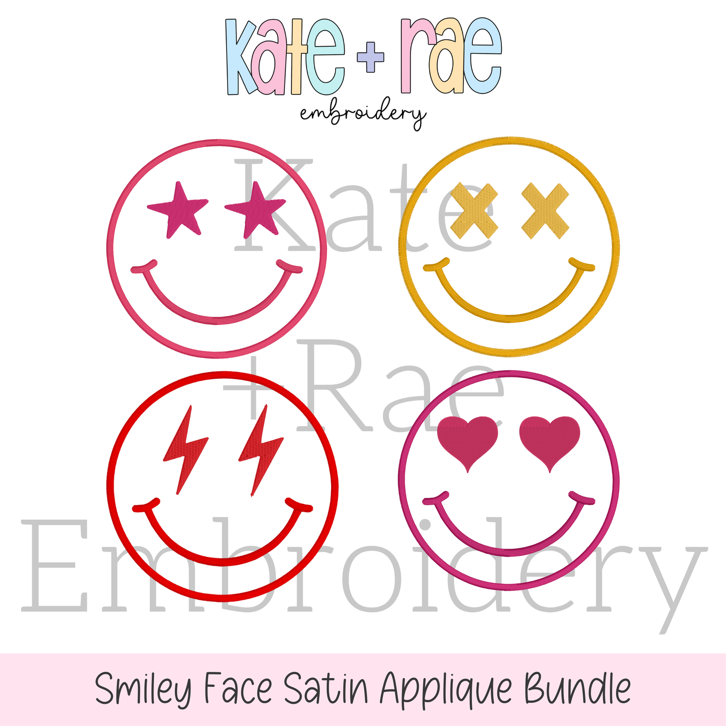 Smiley Face Bundle Satin Stitch Applique Embroidery Design