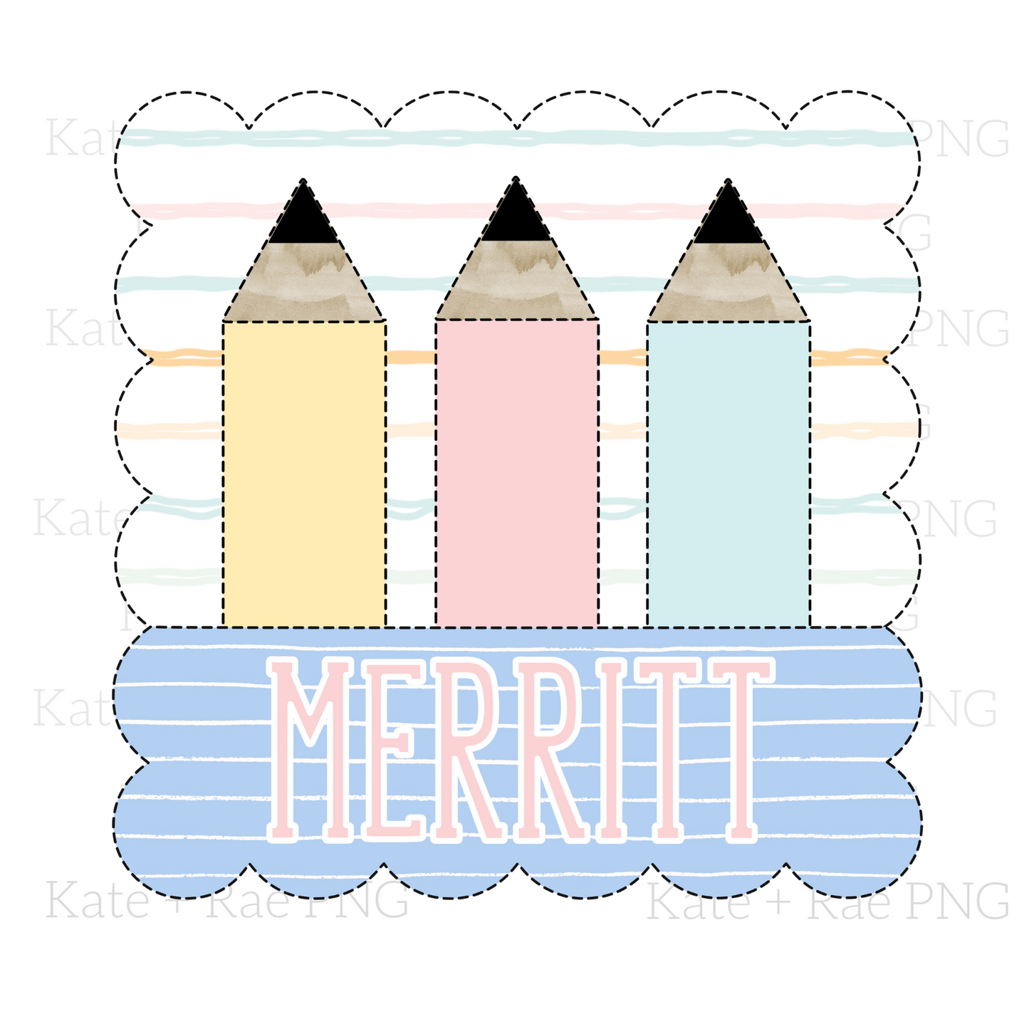 Pencil Faux Applique without Name Plate in Scalloped Square