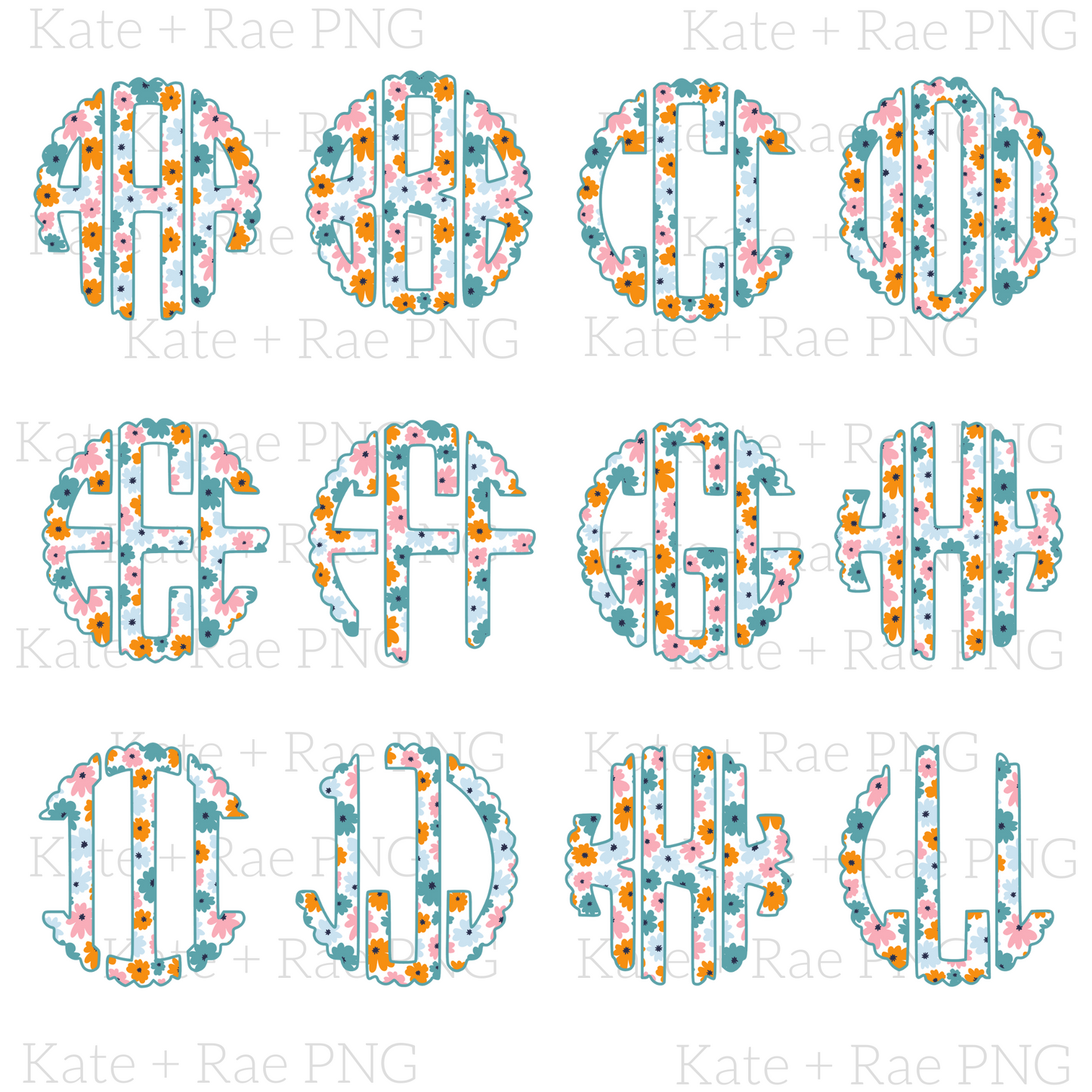 Fall Floral Scalloped Monogram