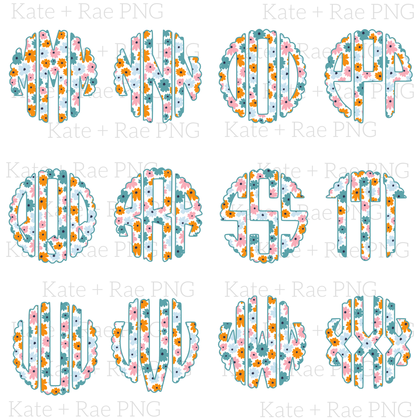 Fall Floral Scalloped Monogram