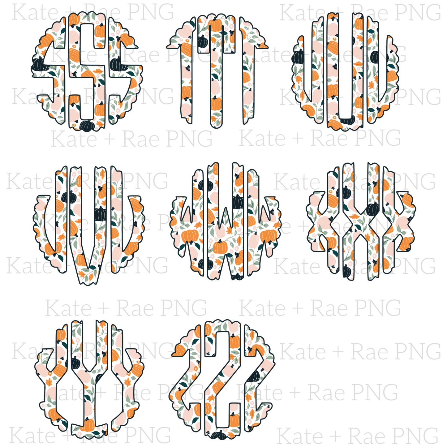 Fall Pumpkin Scalloped Monogram Pack