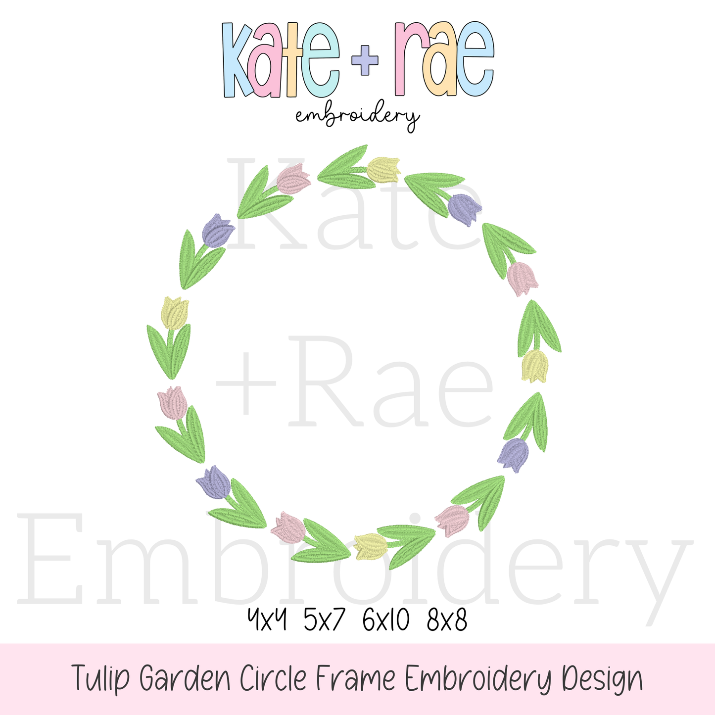Spring Tulip Circle Frame Fill Stitch Embroidery Design