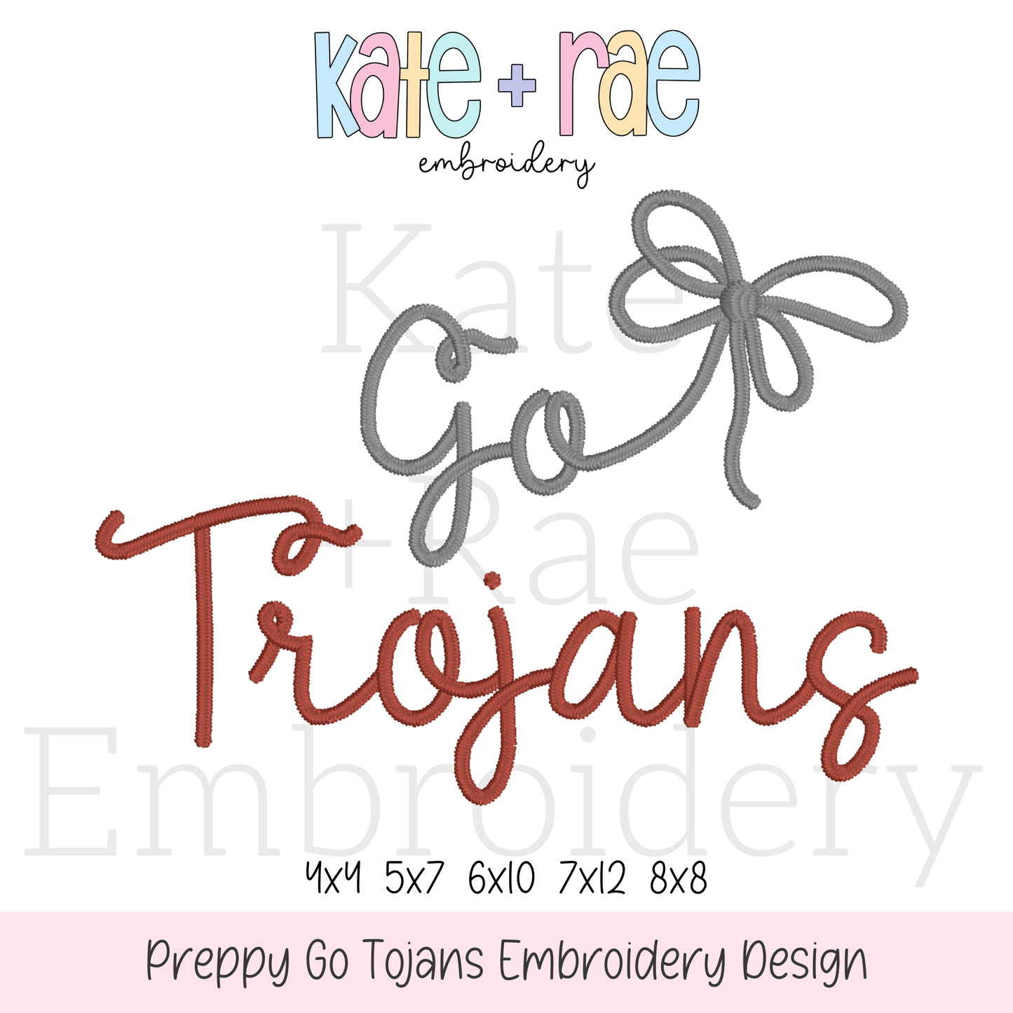 Preppy Go Trojans Embroidery Design