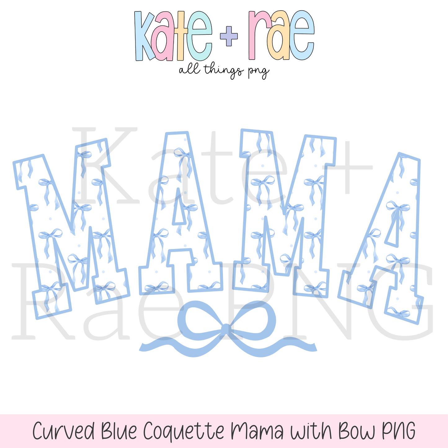 Blue Curved Varsity Coquette Mama with Bow PNG