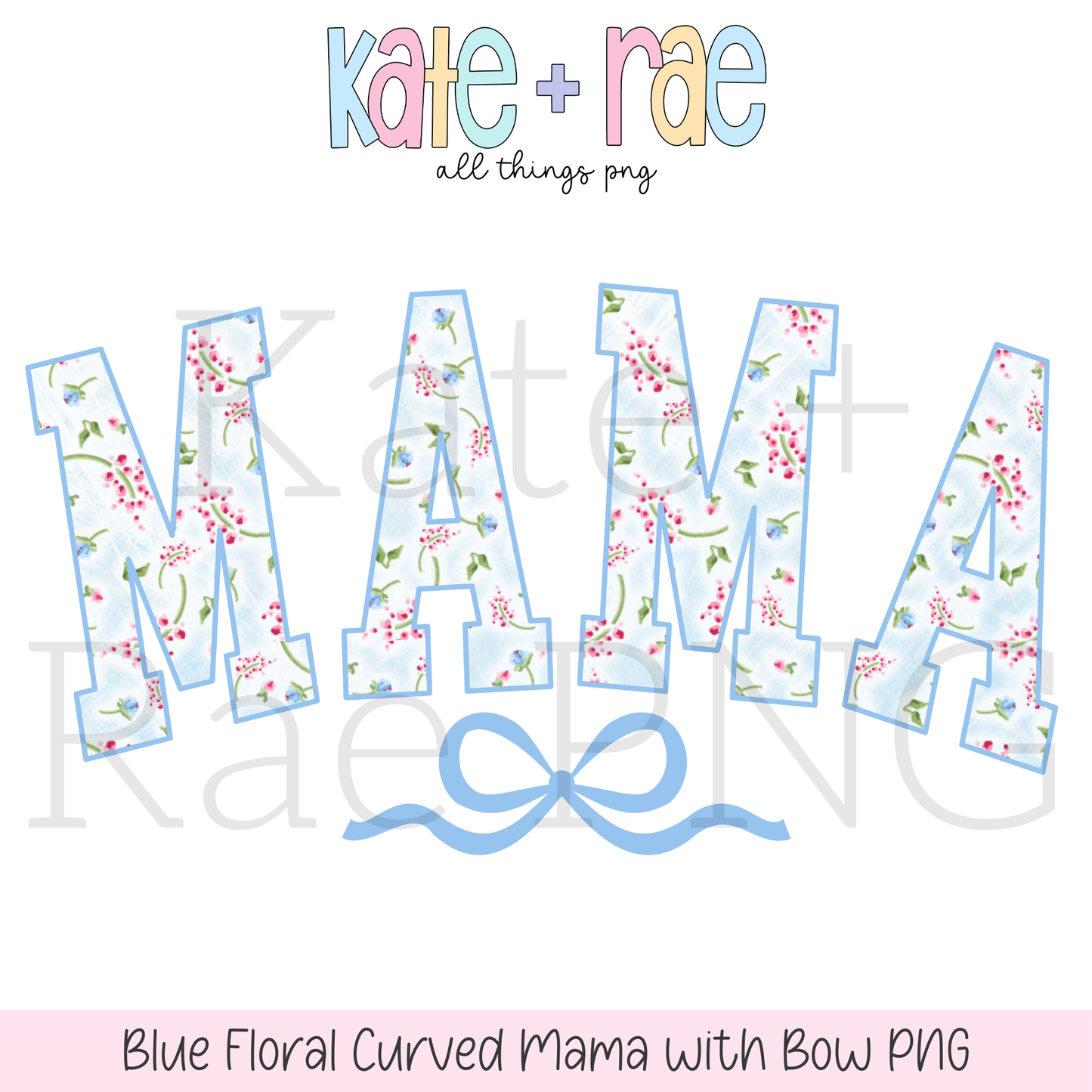 Blue Floral Curved Varsity Mama with Bow PNG